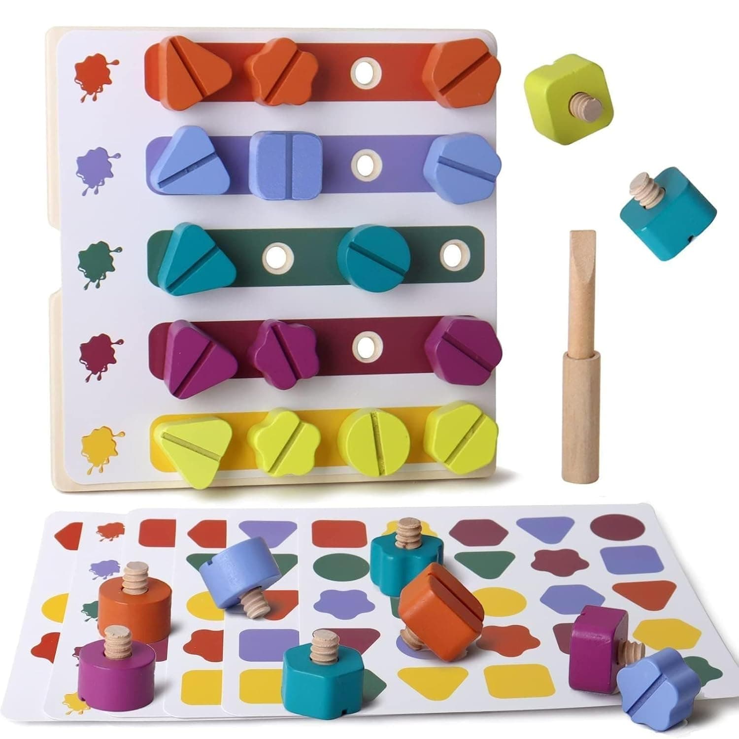 Joyzzz Mosaic Puzzle Toy, Screw Sorter Pegboard Playset, Fine Motor Skills Occupational Therapy Toys, Color Shape Sorting Stacking Blocks for Toddlers, Easy Storage Travel Activity Board Age 3 4 5