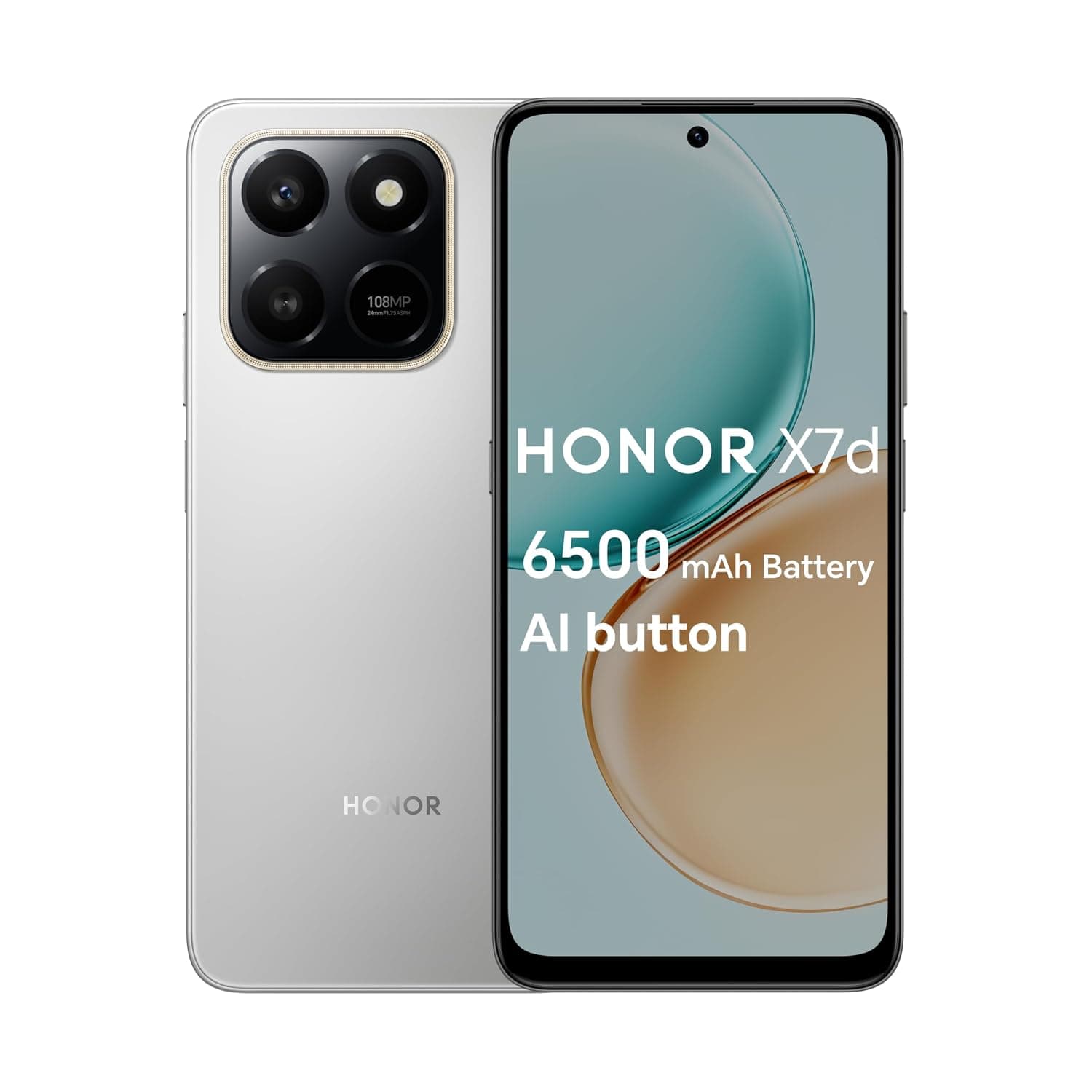 Honor X7d 4G Smartphone, 8GB RAM 256GB ROM, Dual SIM, 6500mAh Battery, 108MP Camera, 6.77" 120Hz Display, Meteor Silver – Middle East Version