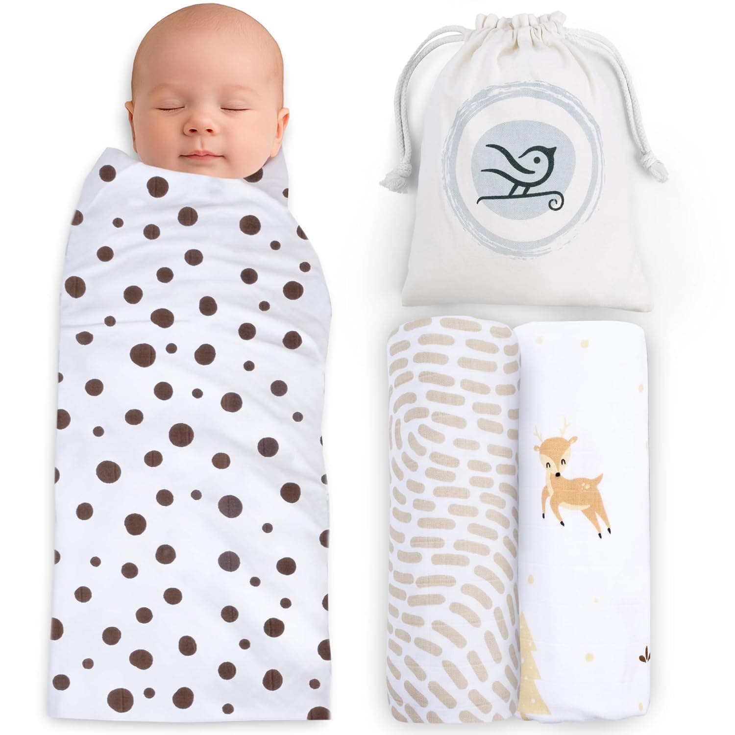 BabySparrow 3 Pack Muslin Swaddle Blankets - Soft, Lightweight, Breathable Cotton Newborn Swaddle, Baby Girl and Baby Boy Receiving Blankets, 47 x 47 Inches, Nursery Essentials
