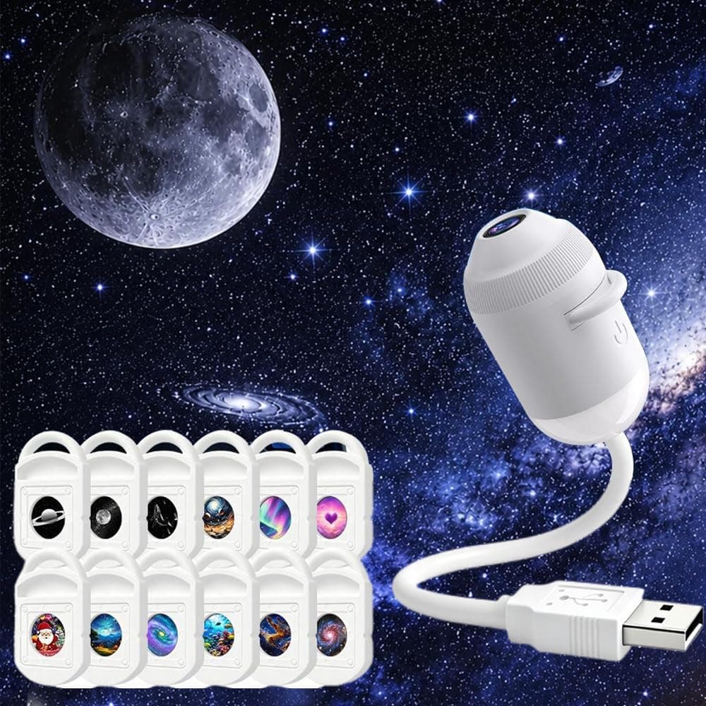 2-in-1 Galaxy Star Projector Night Light 360° Adjustable LED Space Lamp with 12 Interchangeable Discs USB Portable Starry Sky Night Light Projector for Bedroom Hallway Ceiling Decor