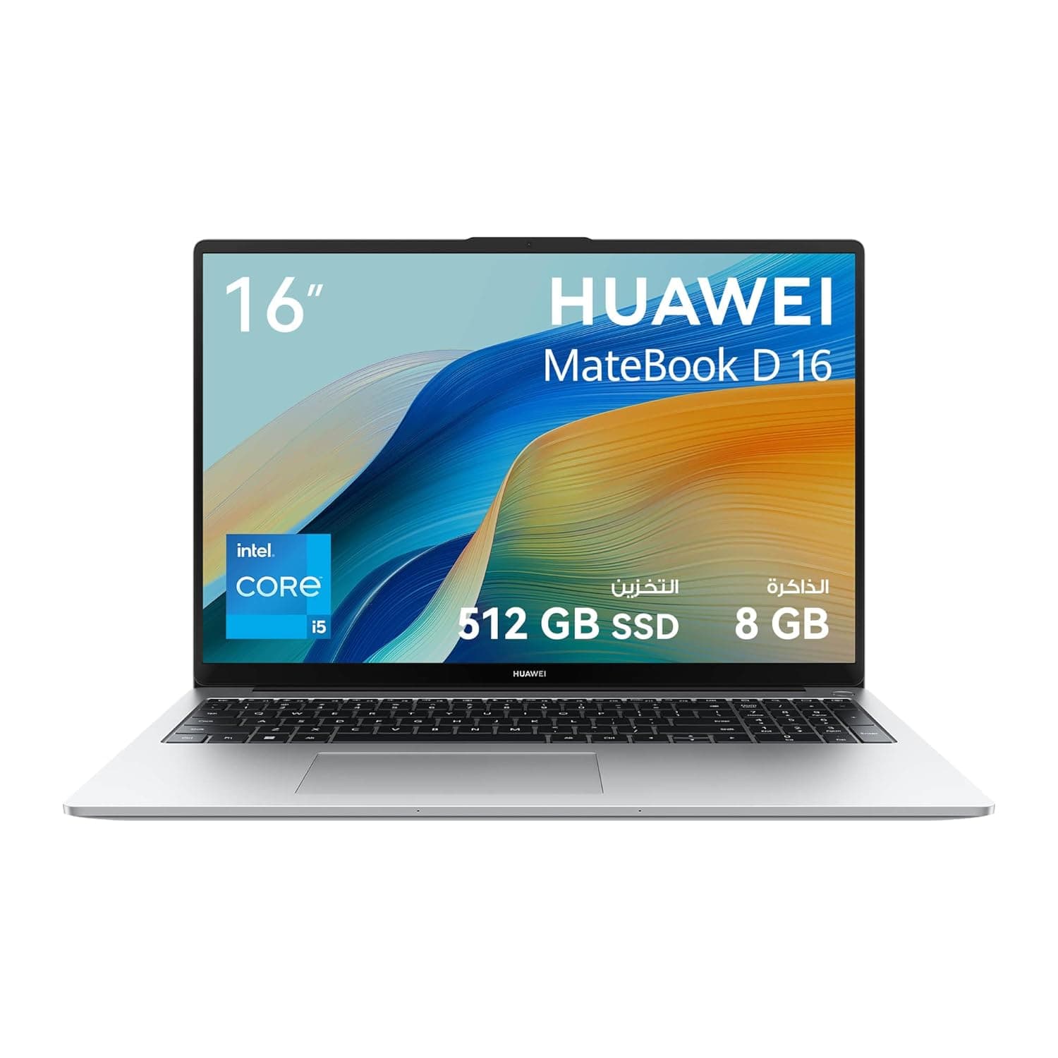 HUAWEI MateBook D 16 Laptop with 16 Inch Eye Comfort FullView Display, Light and Metal Body, 12th Core i5 High Peformance Processor, Nimble Numeric Keypad, 8GB RAM+512GB SSD, English/Arabic, Silver