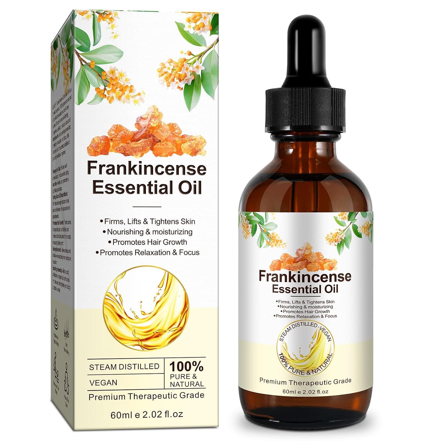 Frankincense Essential Oil for Face & Body Skin Reduces Fine Lines & Stretch Marks, Hydrates & Soothes Irritated Skin, Natural Skincare Frankincense Resin Oil Aromatherapy, Skin Care, Spa 2.02 fl oz
