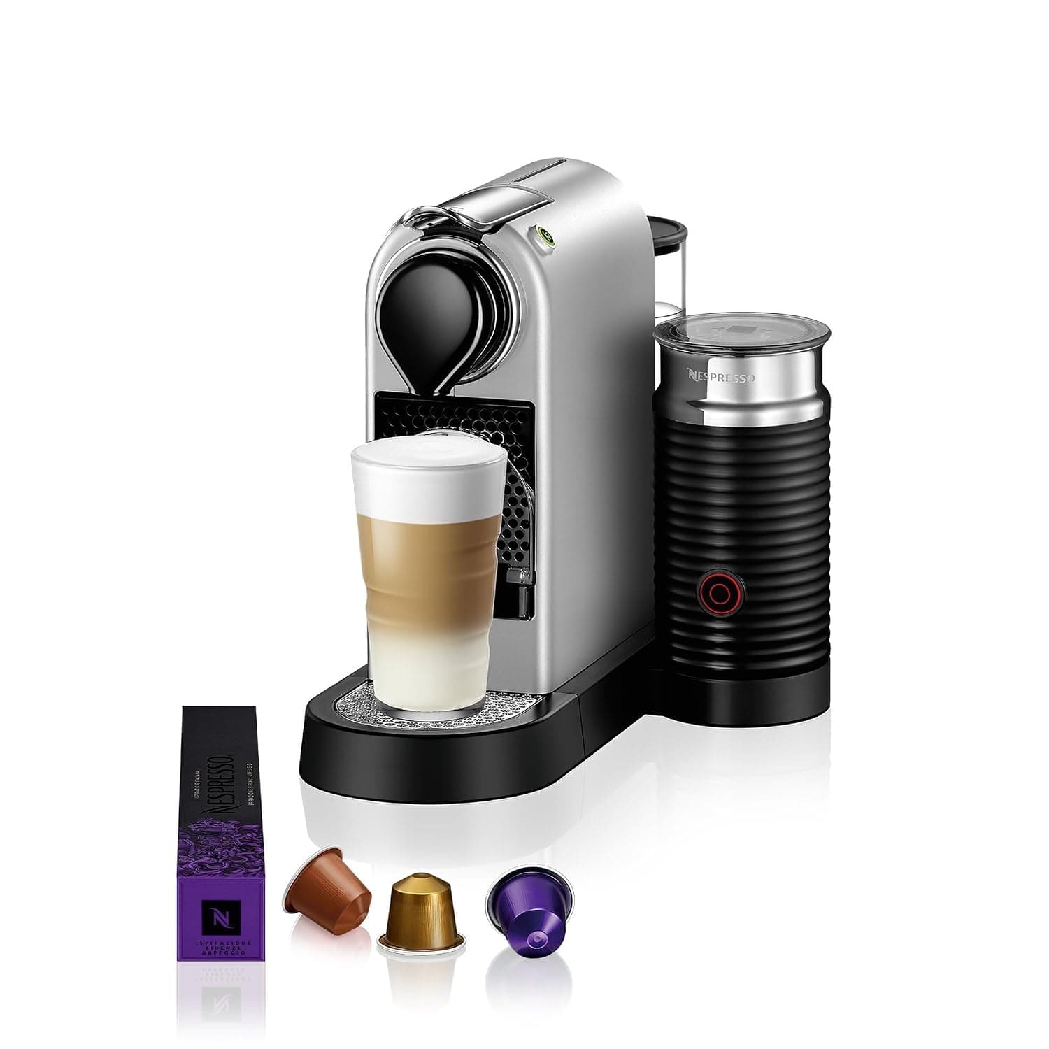 Nespresso Citiz & Milk C123 Espresso Capsule Coffee Machine, 1 L, 19 Bar Pressure, Silver