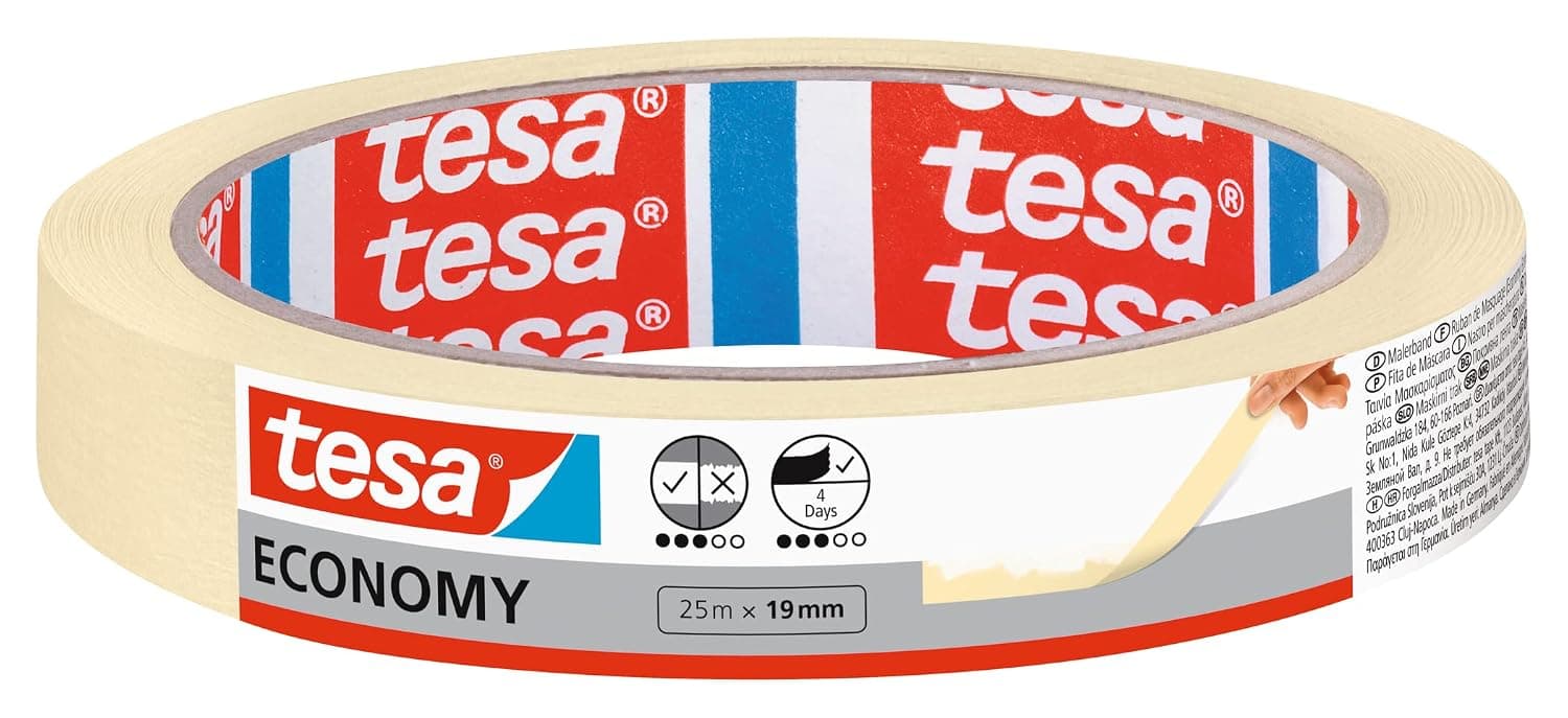 tesa Masking Tape Universal EcoLogo - Painters Tape, 4 Days Residue-Free Removal, Without Solvent - Narrow, 50 m x 19 mm
