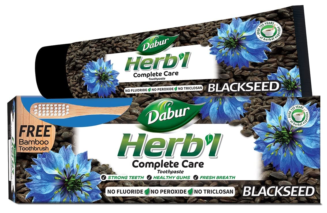 Dabur Herbal Blackseed Complete Care Antioxidant Toothpaste - (150g + Bamboo Toothbrush) | Enriched with Blackseed | For Healthy Gums & Strong Teeth