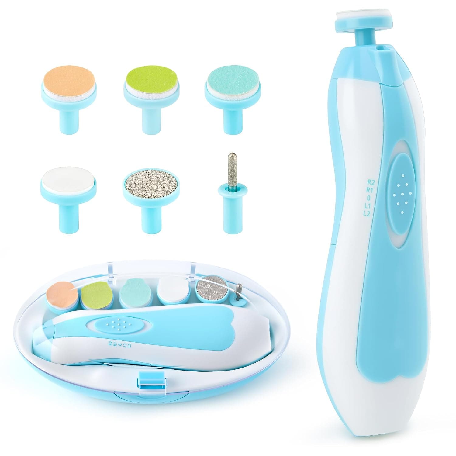 Baby Nail Trimmer File with Light Safe Electric Nail Clippers Kit for Newborn Infant Toddler Kids Toes and Fingernails Care, Polish and Trim Battery Operated (AA)