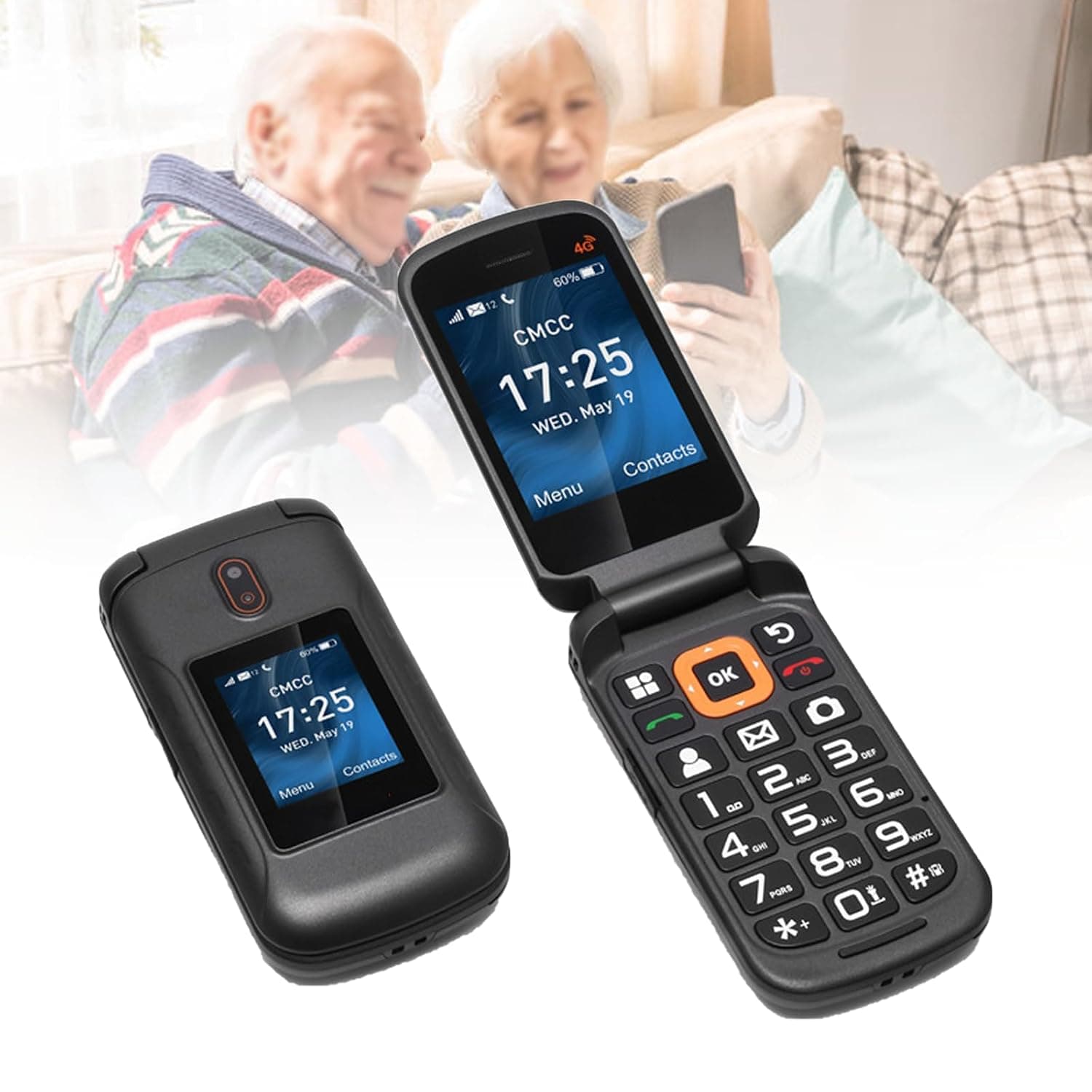 Basic Mobile Phones for the Elderly and Kids, Unlocked Dumb Phones, Cell Phones Without Internet - with Big Buttons, MP3, MP4, Camera, Flashlight, SOS,Black