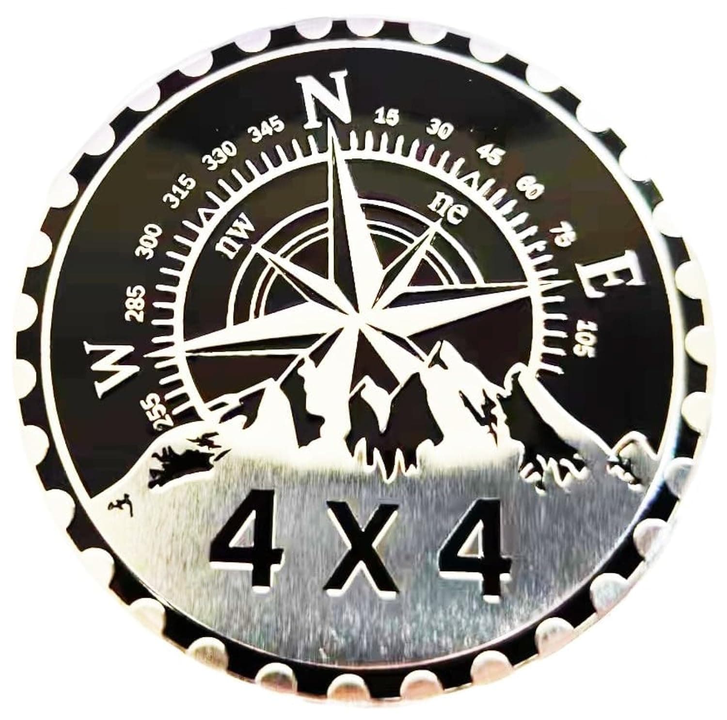 Thcbme 4 x 4 Metal Automotive Badge 3D Metal Car Emblems Emblems Round Emblem Decals Car Badge Decals Stickers Compatible with Vehicles Jeep Wrangler Vehicles Trucks SUV RV Decorations (W N E-Rated)