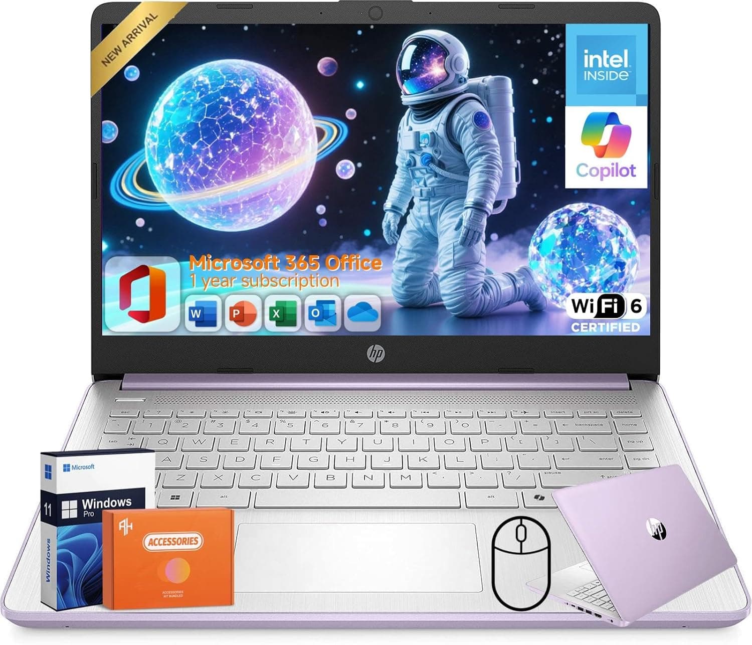HP 2025 14" Business Student Laptop, Intel Processor N150, 1-Year Office 365, 16GB RAM, 384GB Storage(128GB UFS+256GB MSD), Copilot AI, Wi-Fi 6, Long Battery Life, Light, Windows 11 Pro, Accessories