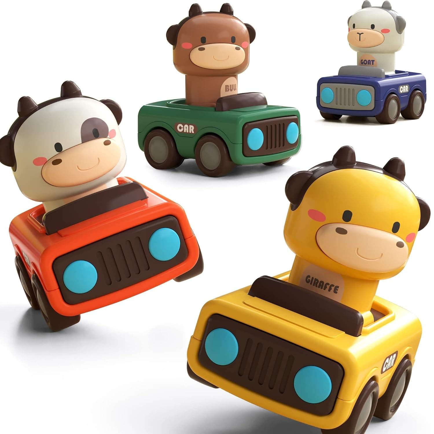Press and Go Car Toys, Baby Animal Racing Cars, for Toddlers 1-3, Infant Play Vehicle Set, Baby Push Go Friction Car Toys for 6-9-12-18 Months, 1st Birthday Gifts for 1-2 Years Old Boys Grils (4 Pack)