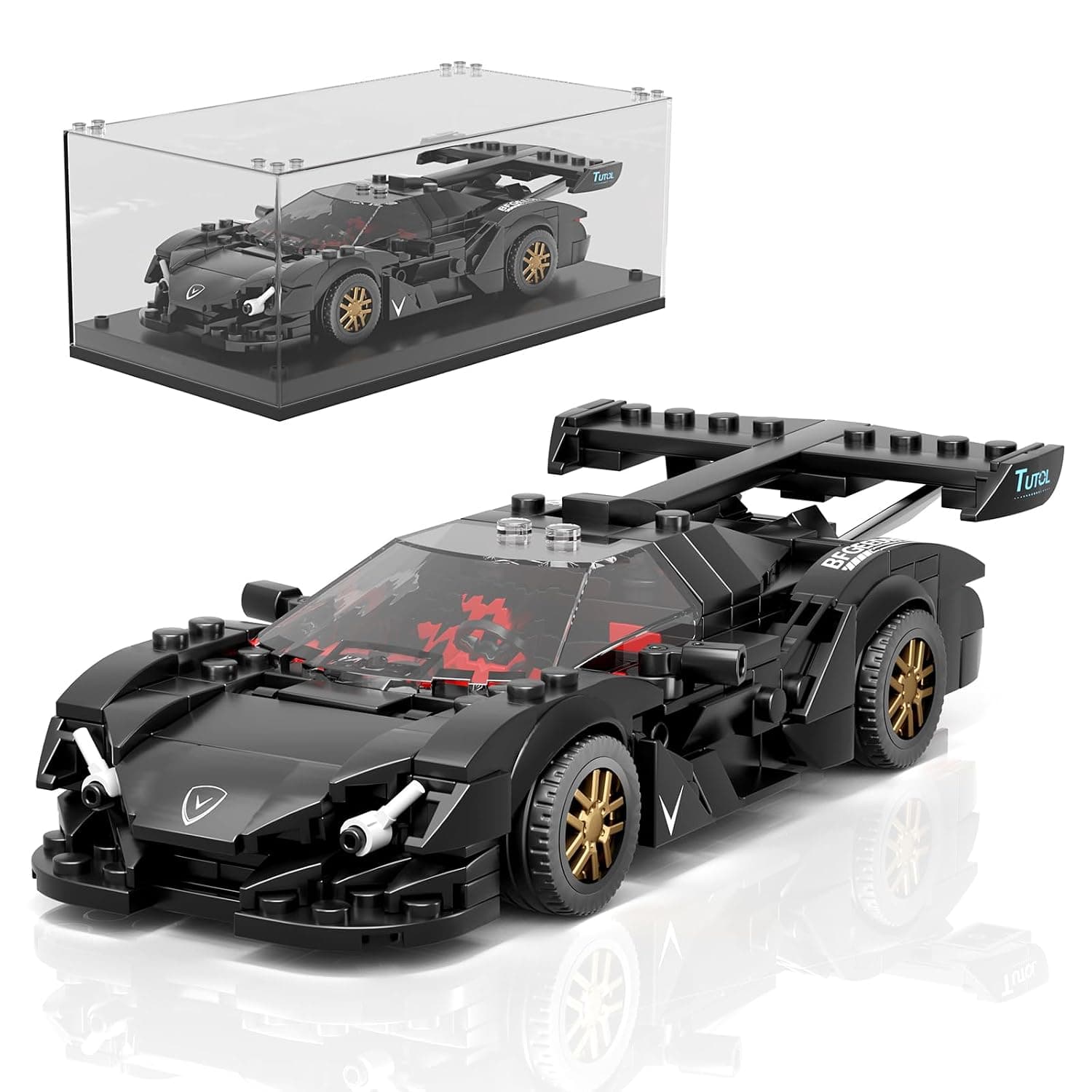 Mould King 27061 Technik Speed Champion Car Building Blocks Egg Sports Car Clamping Building Blocks Racing Car Construction Toy with Acrylic Display Case Model Cars for Collecting (325 Pieces)