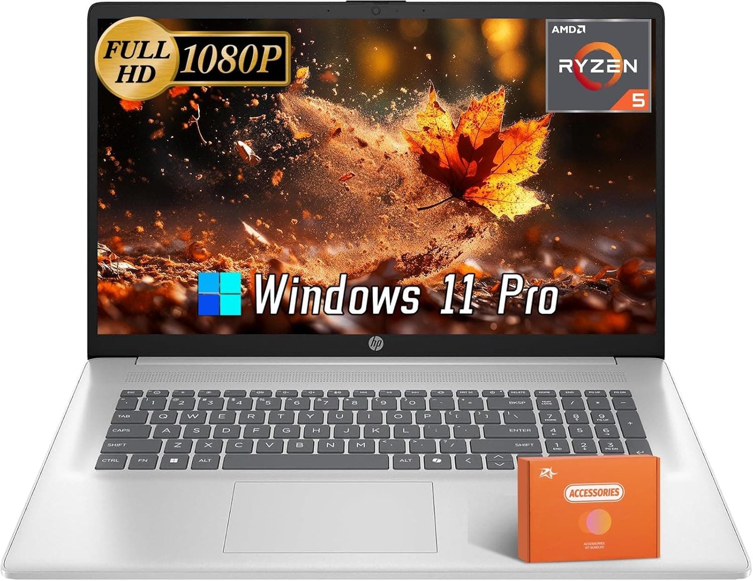 HP 17 inch Laptop, Microsoft Office Lifetime License & Windows 11 Pro, 17.3" FHD Display, AMD Ryzen 5 7430U, 16 GB RAM, 1 TB SSD, AMD Radeon Graphics, Anti-Glare,Wi-Fi 6, w/Accessories