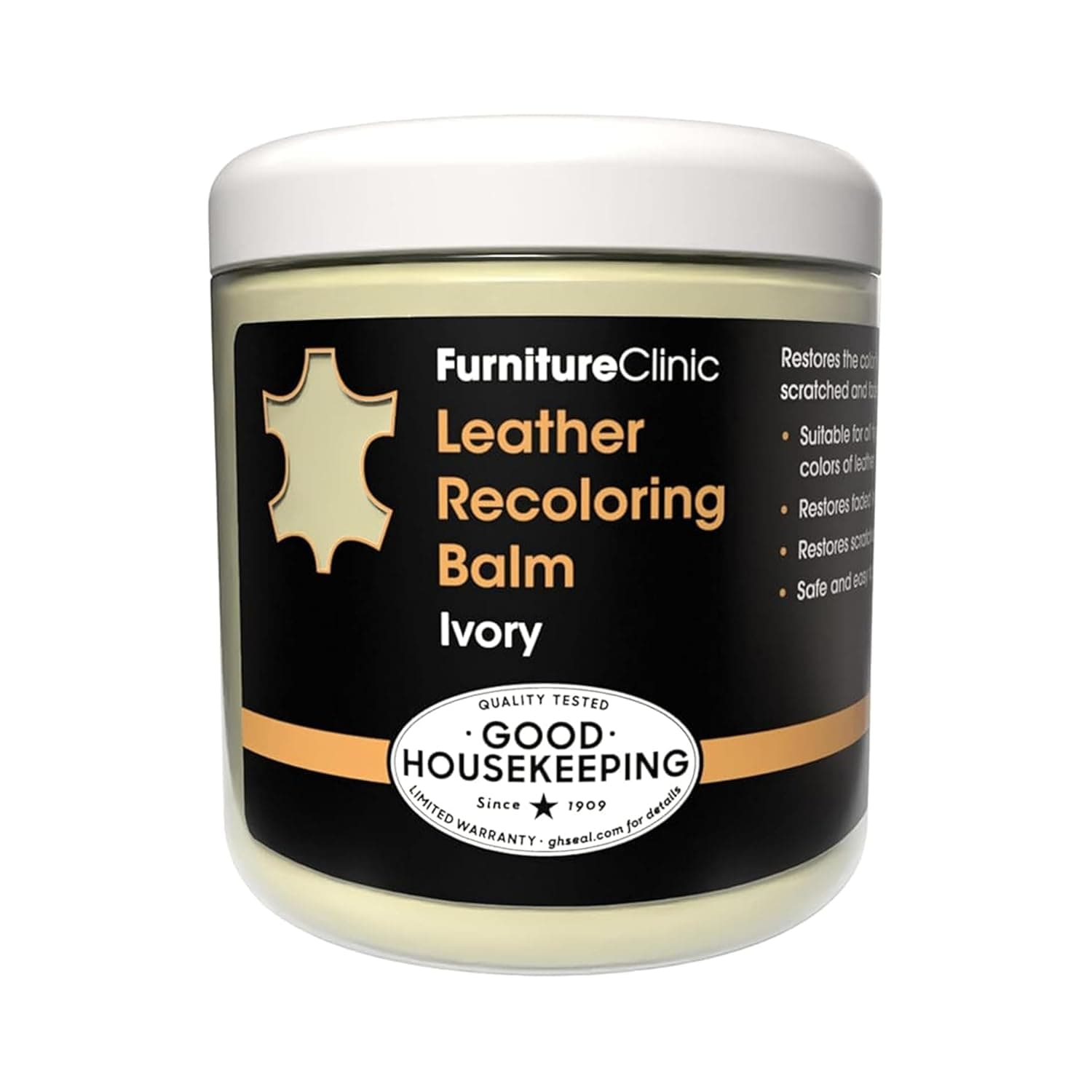 Furniture Clinic Leather Recolouring Balm - Leather Colour Restorer for Sofas, Leather Colour Repair for Faded & Scratched Leather Upholstery, Car Seats, Shoes and Clothing - 16 Colours (Ivory)