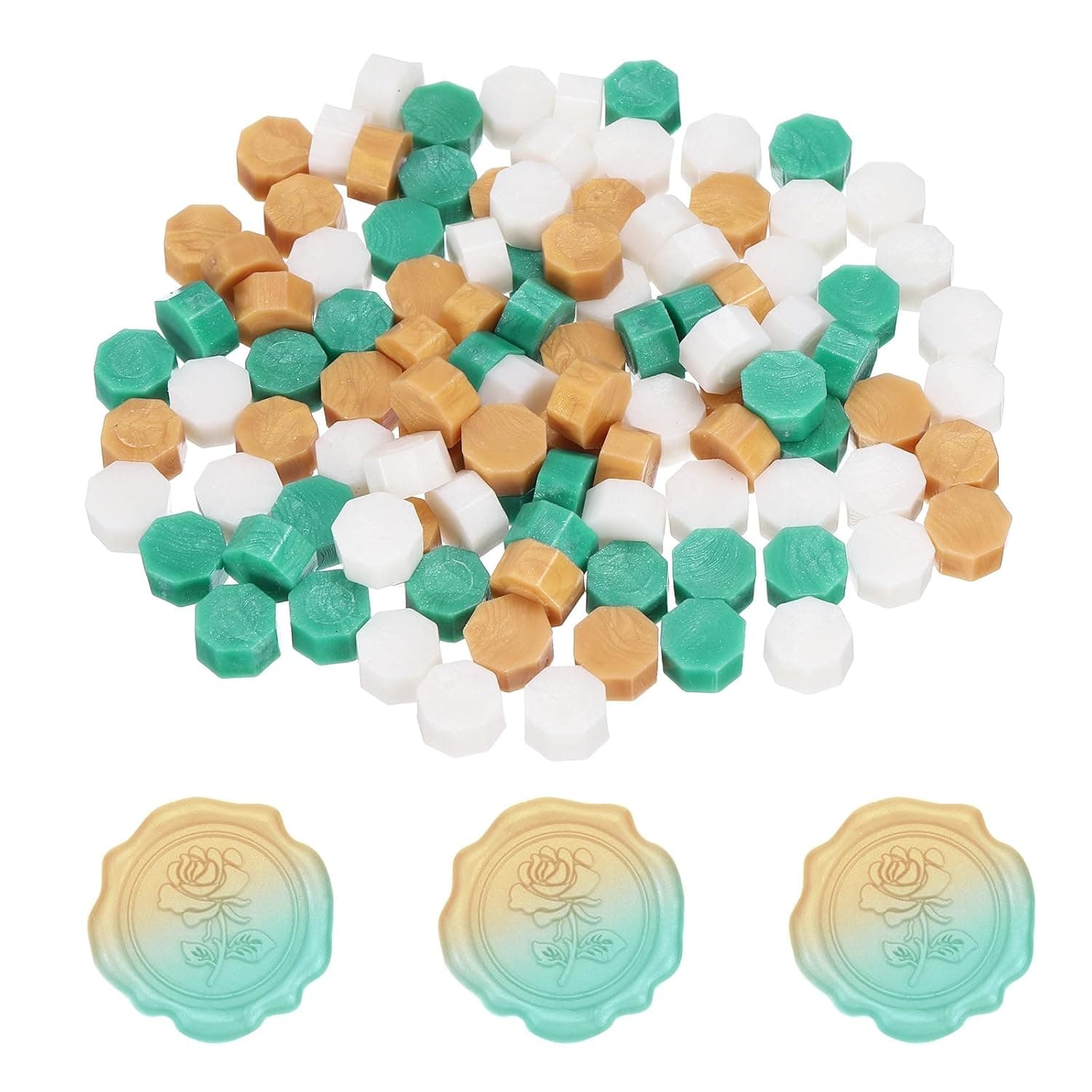 PATIKIL Wax Seal Beads, 4 Pcs Hexagon Sealing Beads Kit for Wax Seal Stamp for Wedding Invitation Letter Envelope DIY Crafts Card Gift Wrapping, White/Green/Yellow