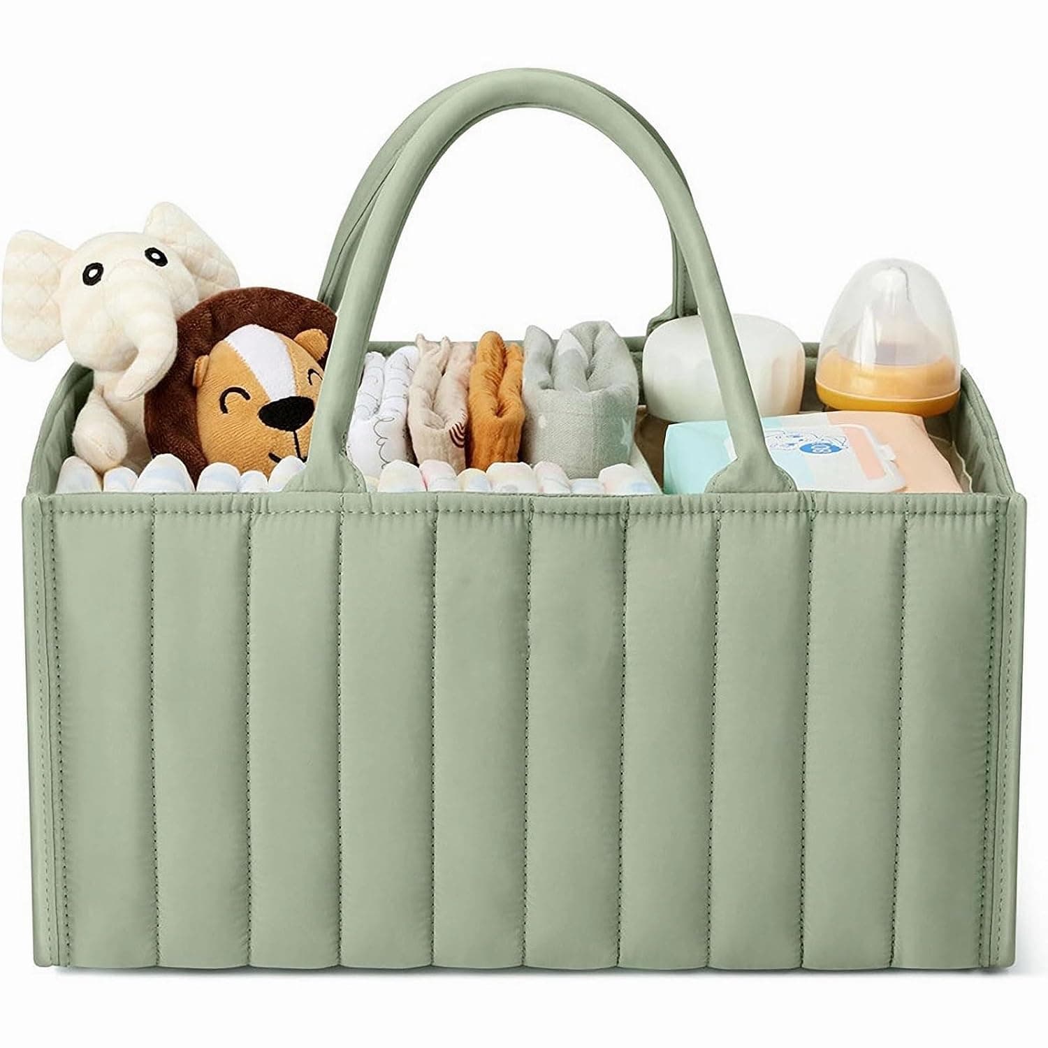 U HOOME Baby Diaper Caddy Organizer, Baby Storage Basket for Diapers and Baby Wipes,Versatile Storage Basket Perfect for Baby Showers,Nursery Diaper Organizer for Newborn Boy and Girl (Green)