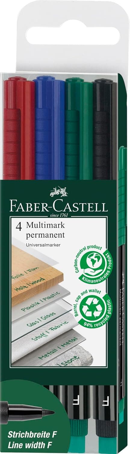 Faber Castell Multimark Permanent Marker in Wallet 4-Pieces, Multicolour