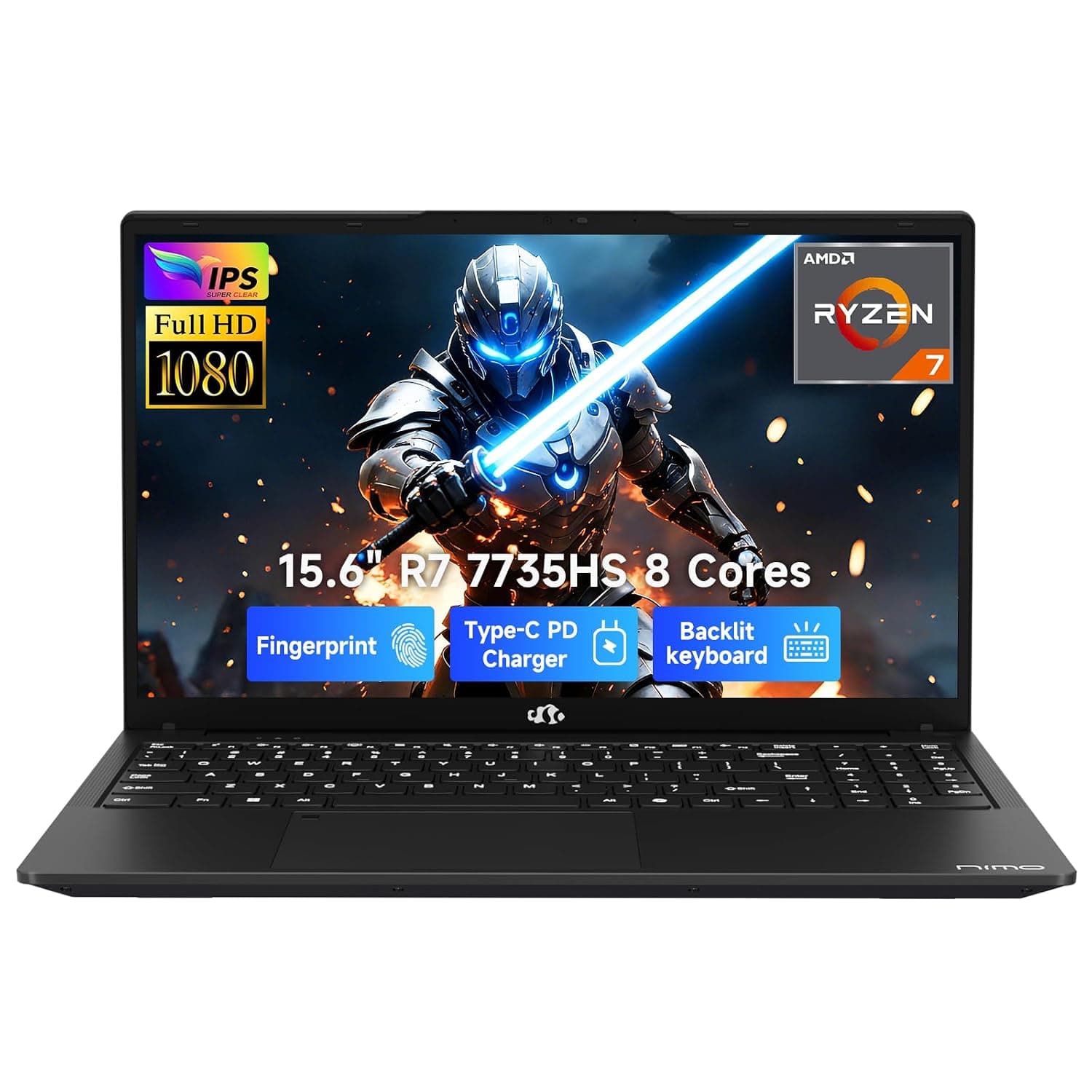 NIMO 15.6" FHD IPS Gaming Laptop, Ryzen 7 7735HS 32GB DDR5 RAM 1TB SSD (8C/16T, Beat i7-12650H) Radeon 680M Graphics, Backlit Keyboard, Fingerprint, 100W PD Computer for Business
