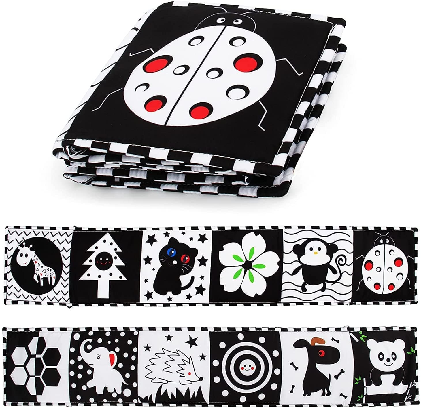Black & White Cloth Book for Babies, High Contrast Early Education Toy, Infant Tummy-Time Soft Book, 3D Bite & Tear Safe Paper, Baby Learning Toy 0-3 Years (Ladybug)