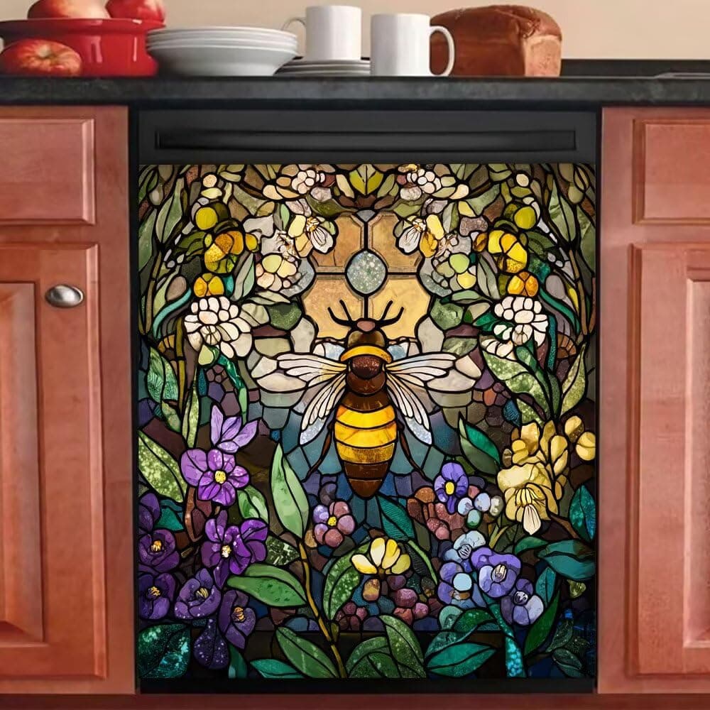 غطاء مغناطيسي لغسالة الصحون، ملصق مغناطيسي على شكل نحلة، ملصق لوحة ثلاجة بتصميم زهور، ملصق غطاء باب الغسالة الزجاجي الملون على شكل حيوانات، ملصق غسالة الصحون قابل لاعادة الاستخدام، 23 انش × 26 انش