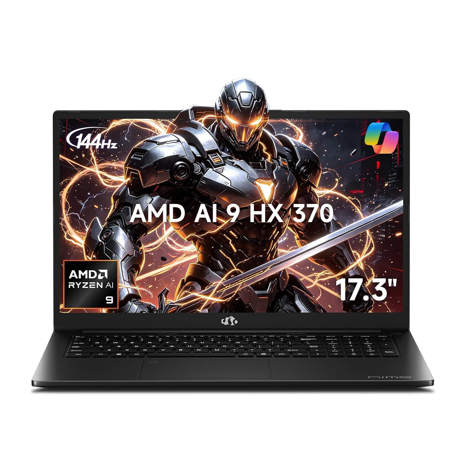 NIMO 17.3" Copilot+ AI Laptop, Ryzen AI 9 HX 370 (Up to 5.1GHz), 32GB DDR5 RAM 1TB SSD, Radeon 890M, 144Hz FHD Display, 100W PD, USB 4.0, Fingerprint, Win 11 Gaming Laptop with 2Y Warranty