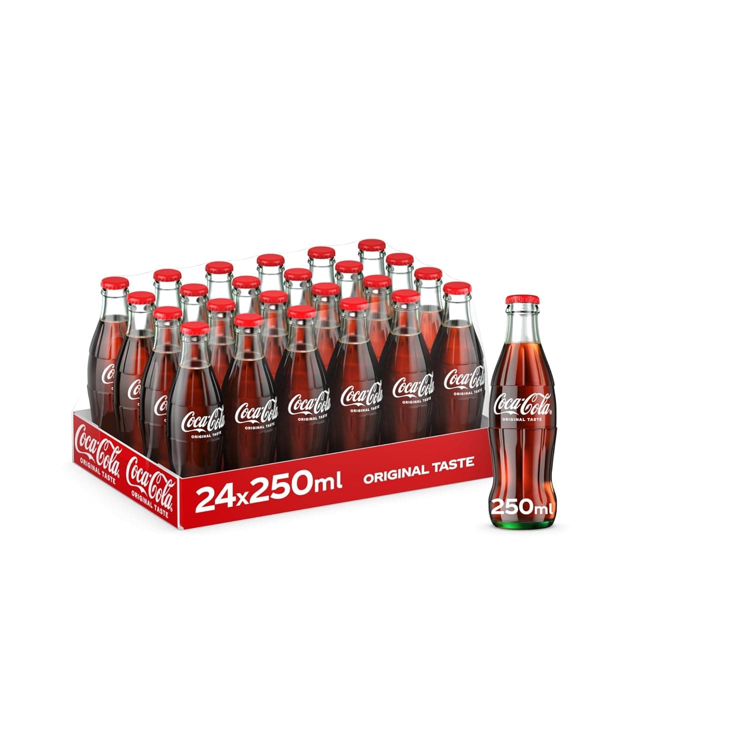 Coca Cola Regular Carbonated Soft Drink, Glass Bottles, 24 x 250 ml