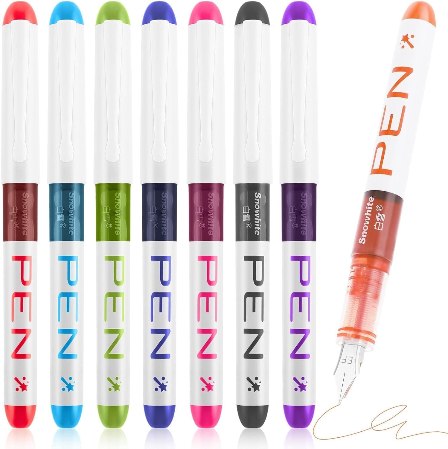 8Pcs Disposable Fountain Pens, 8Colors Ink Smooth Writing Quick-drying Pens, Extra Fine Nib Fountain Pen Set, Liquid ink Fine Nib for Sketching, Journaling, Calligraphy, Doodling School Office Gifts