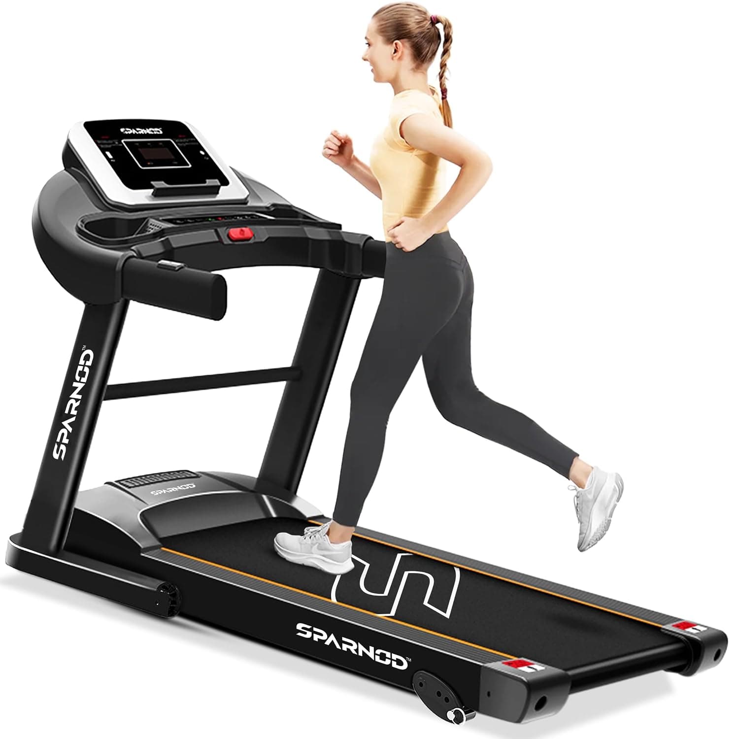 Sparnod Fitness Motorised Treadmill for Home & Office Use | Foldable Design | LED Display | Shock Absorption | Max Speed up to 1-14 km/h | 1 Year Warranty