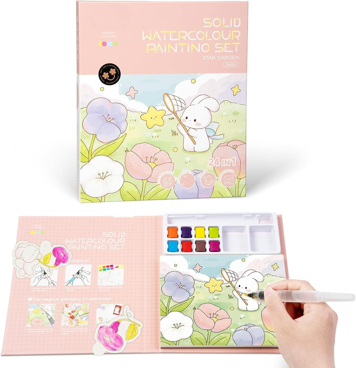 Water Coloring Books for Toddlers, Watercolor Painting Book and Drawing Art Paper, Rabbit Mess Free Kids Watercolor Painting Activity Kit, Arts and Crafts for Kids, Travel Activities Birthday Gift