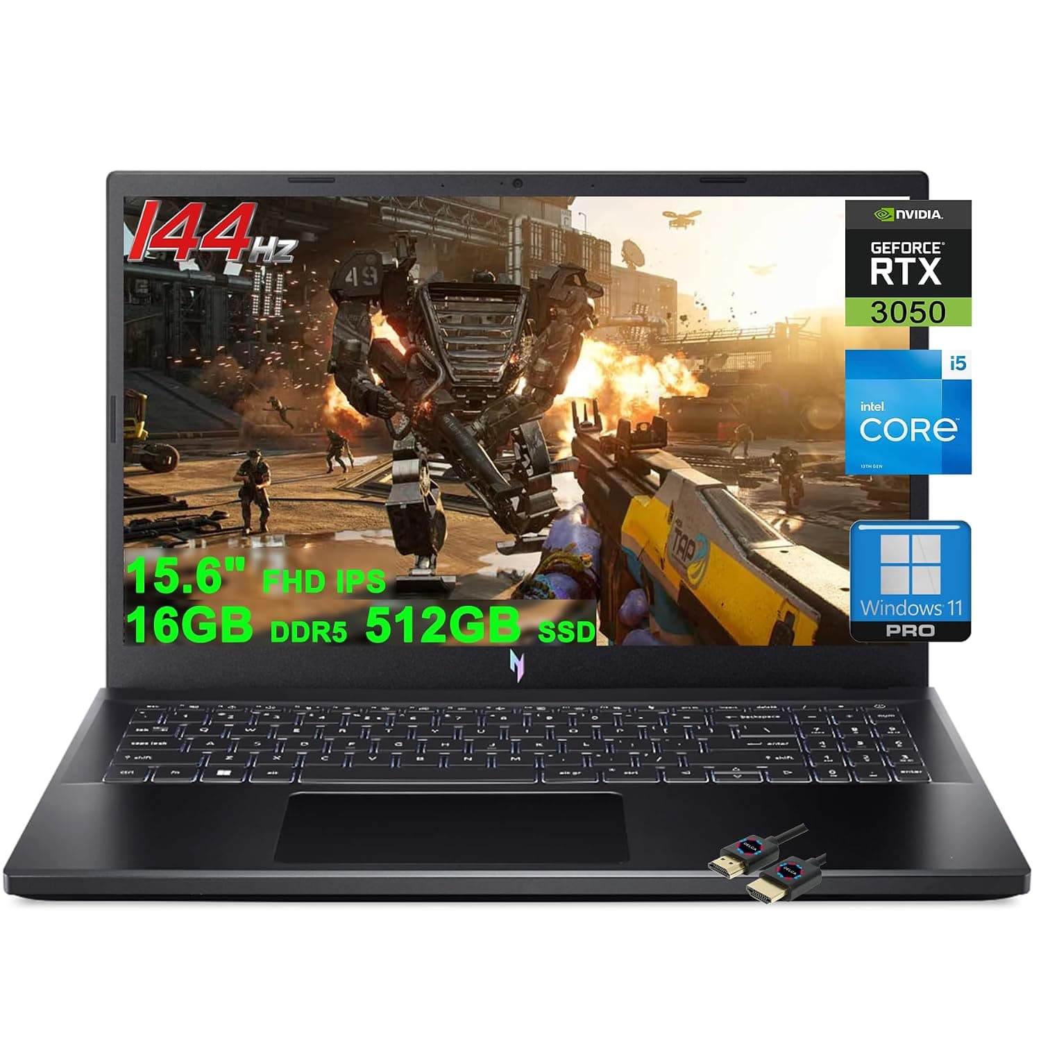 acer Nitro 5 Gaming Laptop | 15.6" FHD IPS 144Hz | Intel 8-Core i5-13420H (>i7-12650H) | 16GB DDR5 512GB SSD | GeForce RTX 3050 6GB Graphic | Backlit Thunderbolt Win11Pro Black + HDMI Cable