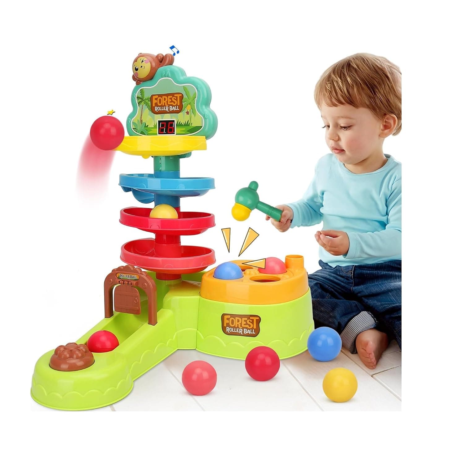 Montessori Toys for Toddlers, Hammer Pound Balls Toys & Shoot Balls with Scoring Game & Ball Drop Toy, 3-in-1 Learning Early Developmental Toys, Birthday Gift for 18M+ Year Old