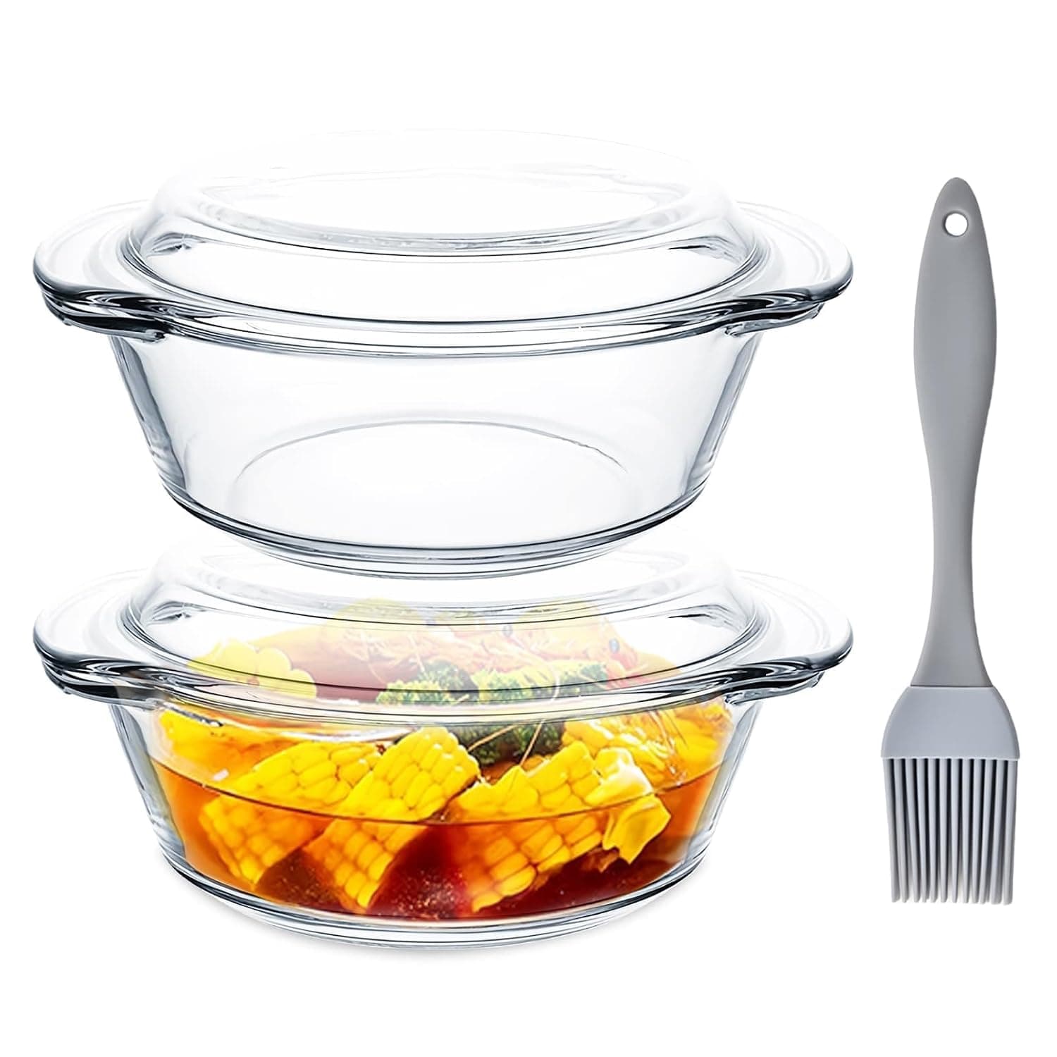 2 Pack Clear Glass Baking Trays, Casserole Set with Handles and Lids, High-Temperature Oven Microwave Safe Resistant Glass Baking Tray for Sourdough, Noodles, Grilled Meat