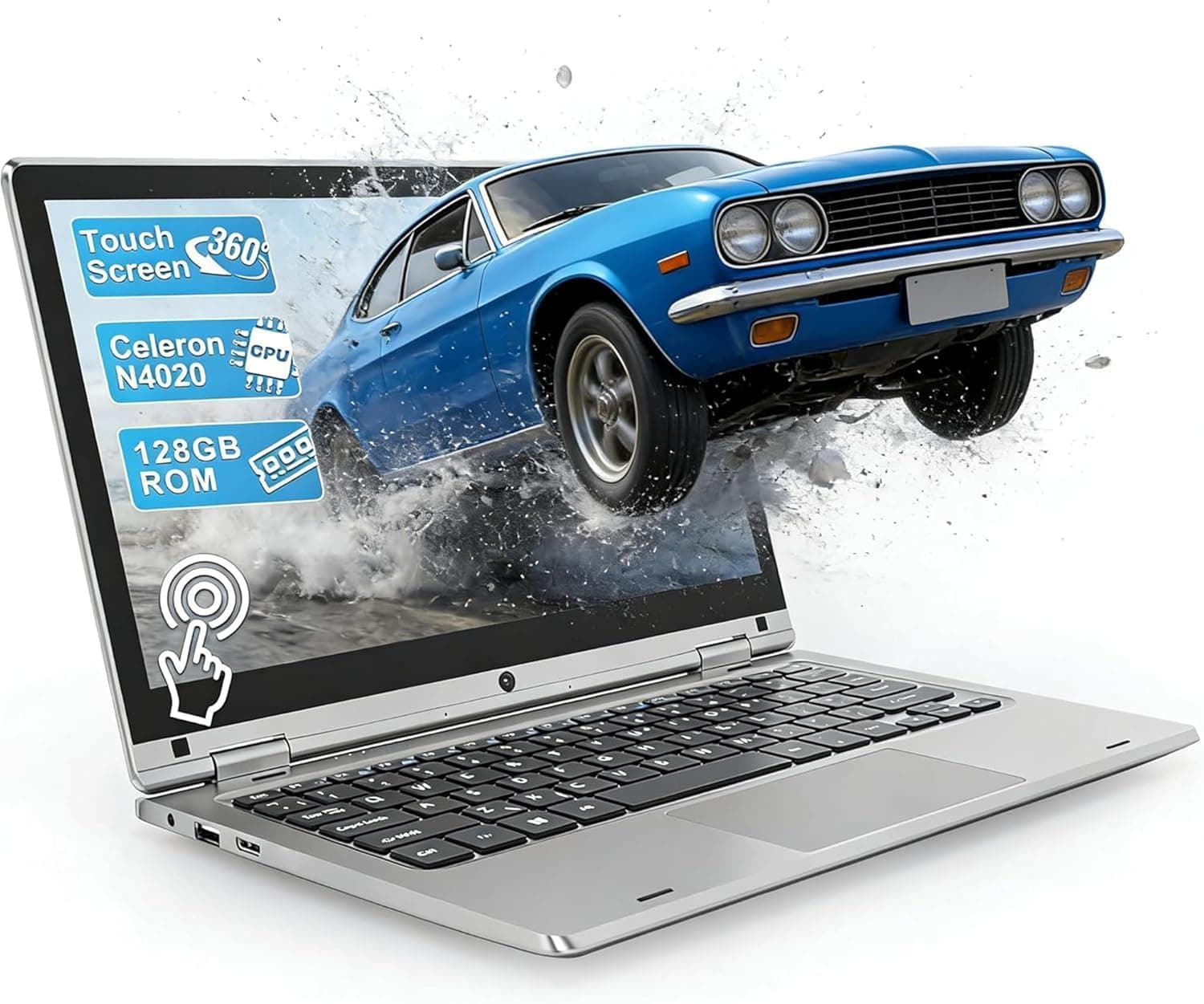 11.6" Laptop Touchscreen 360° Foldable Laptop PC 6GB RAM 128GB SSD FHD Display Laptop Computer Celeron N4020 with 256GB SD Card Dual Band WiFi Bluetooth 4.2 USB 3.0 * 1 HDMI*1 for Office Study Silver