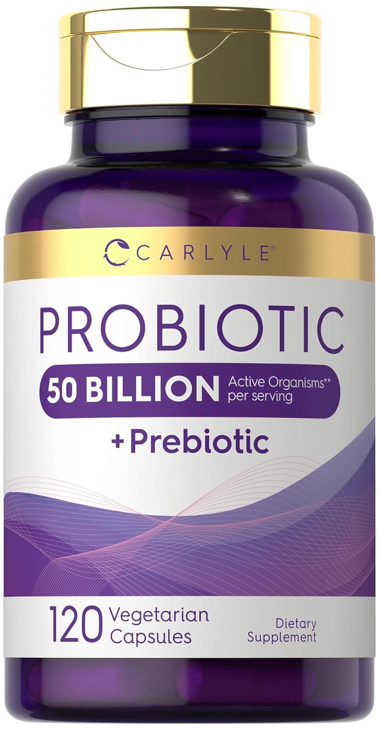 Carlyle Probiotics with Prebiotics | 120 Capsules | 50 Billion Active Organisms | Non-GMO & Gluten Free Supplement | 50 Billion Active Organisms | Non-GMO & Gluten Free Supplement