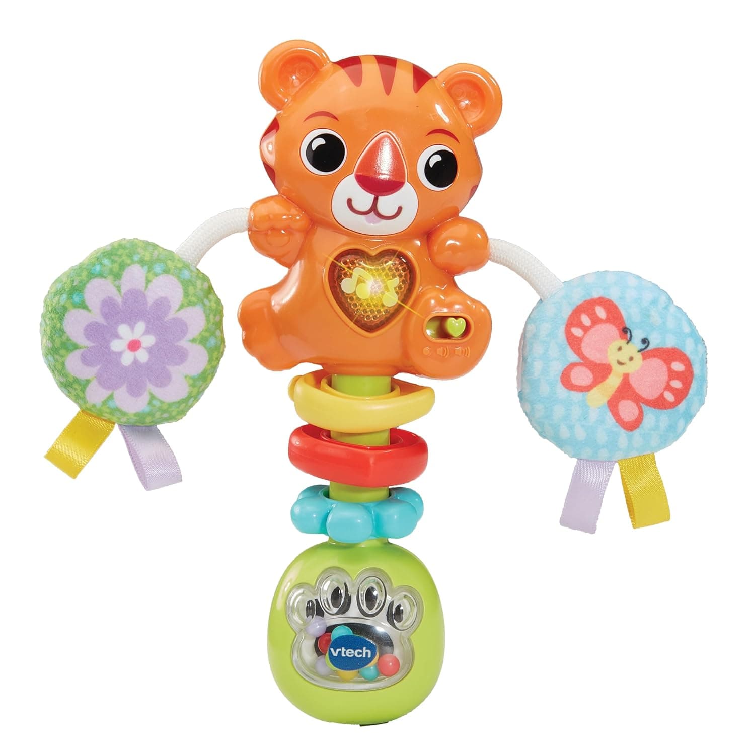 VTech Rattle & Roar Tiger | Baby Rattle with Lights, Music & Textured Pom Poms | Fine Motor & Sensory Development Toy for Infants