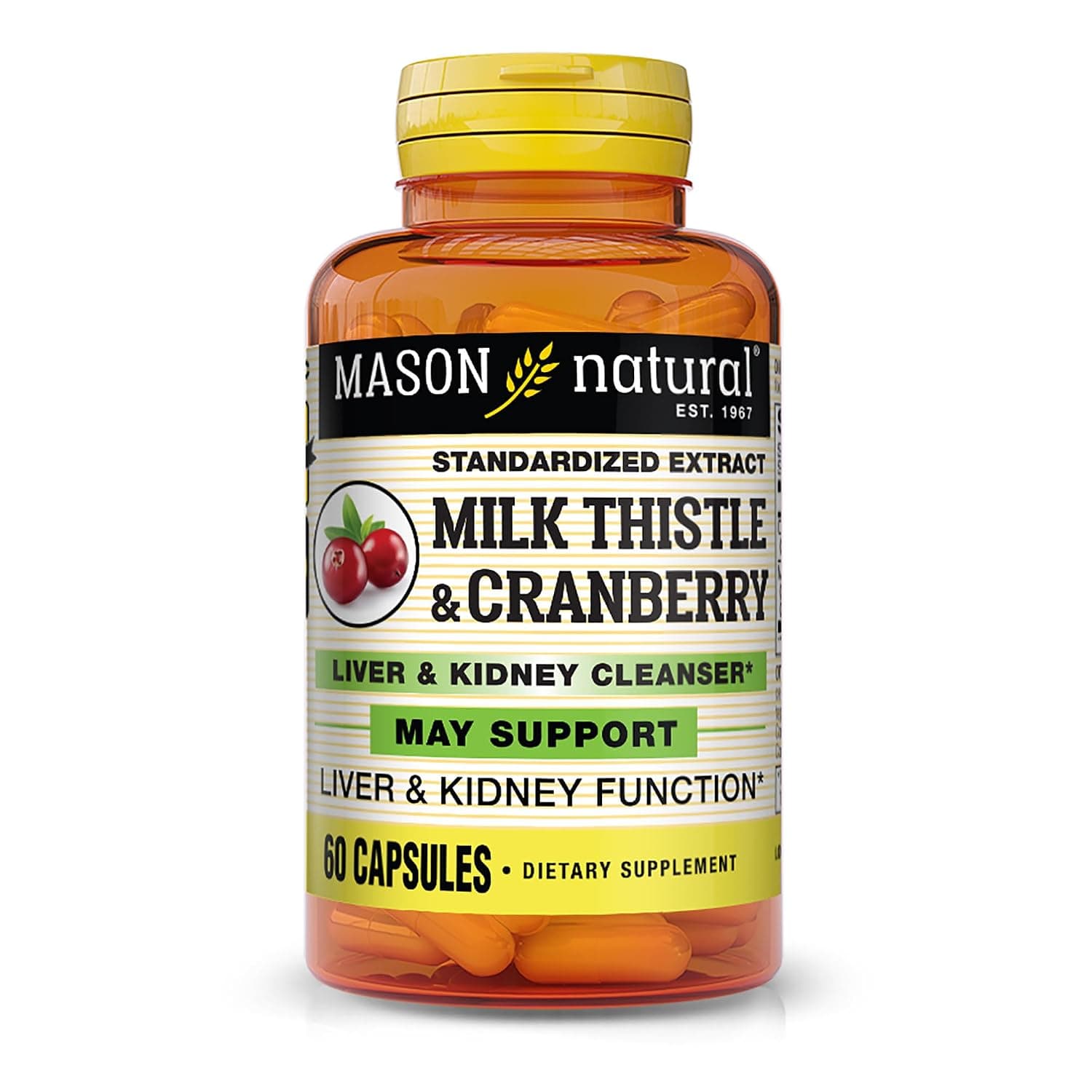 Mason Natural, Milk Thistle & Cranberry, Standardized Extract, 60 Capsules