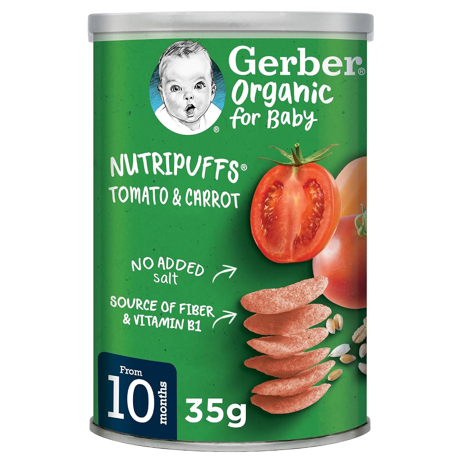 Gerber Organic Nutri Puffs Tomato & Carrot for Babies -Tin, 35g (10m+)