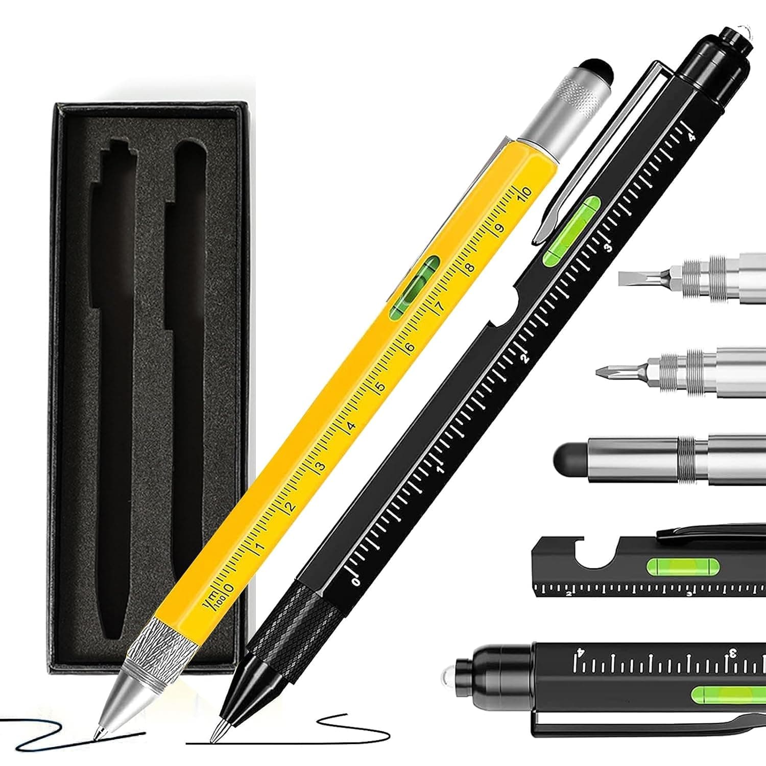 9 in 1 Multitool Pen, Pocket Multi Tool with Light, Stylus, Ruler, Screwdriver, Leveler, Cool Must-Have Gadgets for Woodworking Electrical Engineers, Birthday Gifts for Men