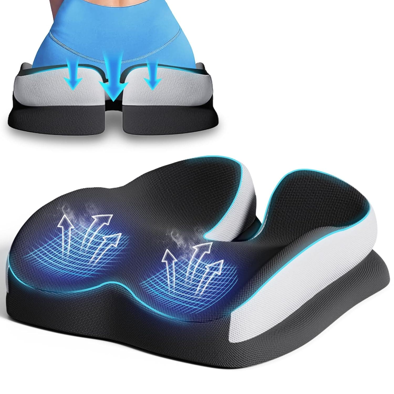 Large Seat Cushion Office Chair Cushions,Memory Foam Pressure Relief Coccyx Cushion for Tailbone Pain,Cushion Pillow for Back Support Non-Slip Chair Pad for Office Chair, Car Seat, Wheelchair