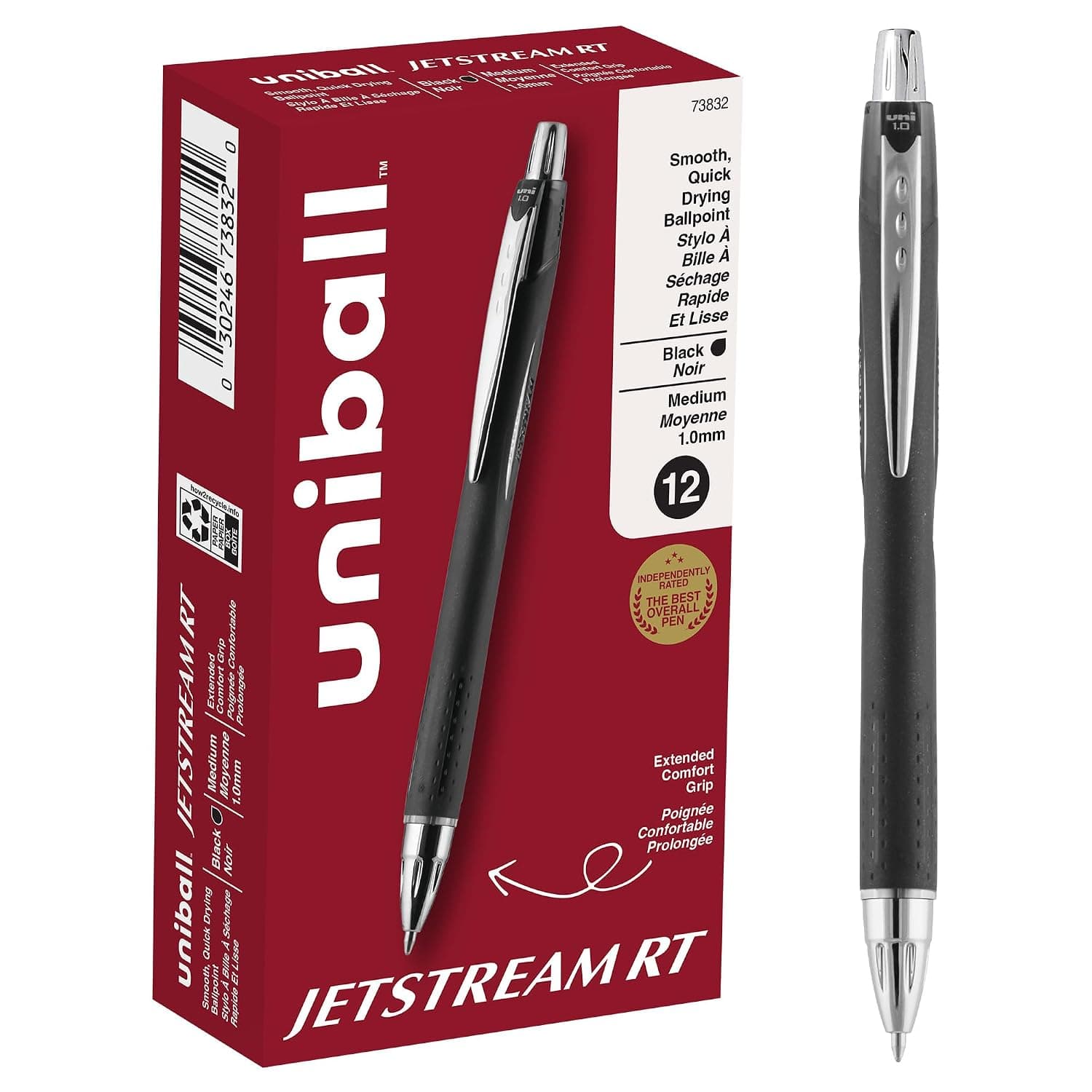 Uni-Ball Jetstream RT 12 Pack, 1.0mm Bold Black, Wirecutter Best Pen, School Pens, Ballpoint Ink Pens - School Supplies, Ballpoint Pen, Colored Pens, Smooth Writing Pens