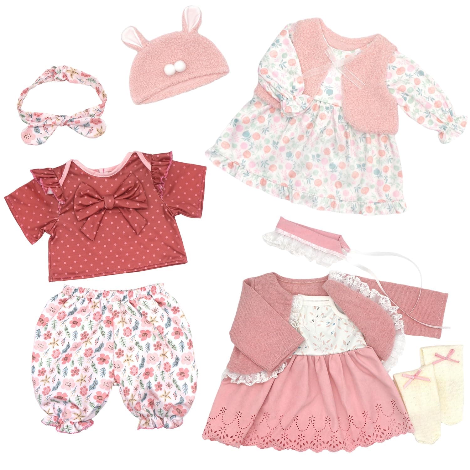 3 Sets 20-22 Inch Reborn Baby Doll Clothes & Accessories Set | 10 Pcs, Dress & Coat, Tops/Pants, Headbands, Socks, Hats, Soft Fabric, Fits 20-22" Reborn Dolls, Ages 3+, Doll Not Included