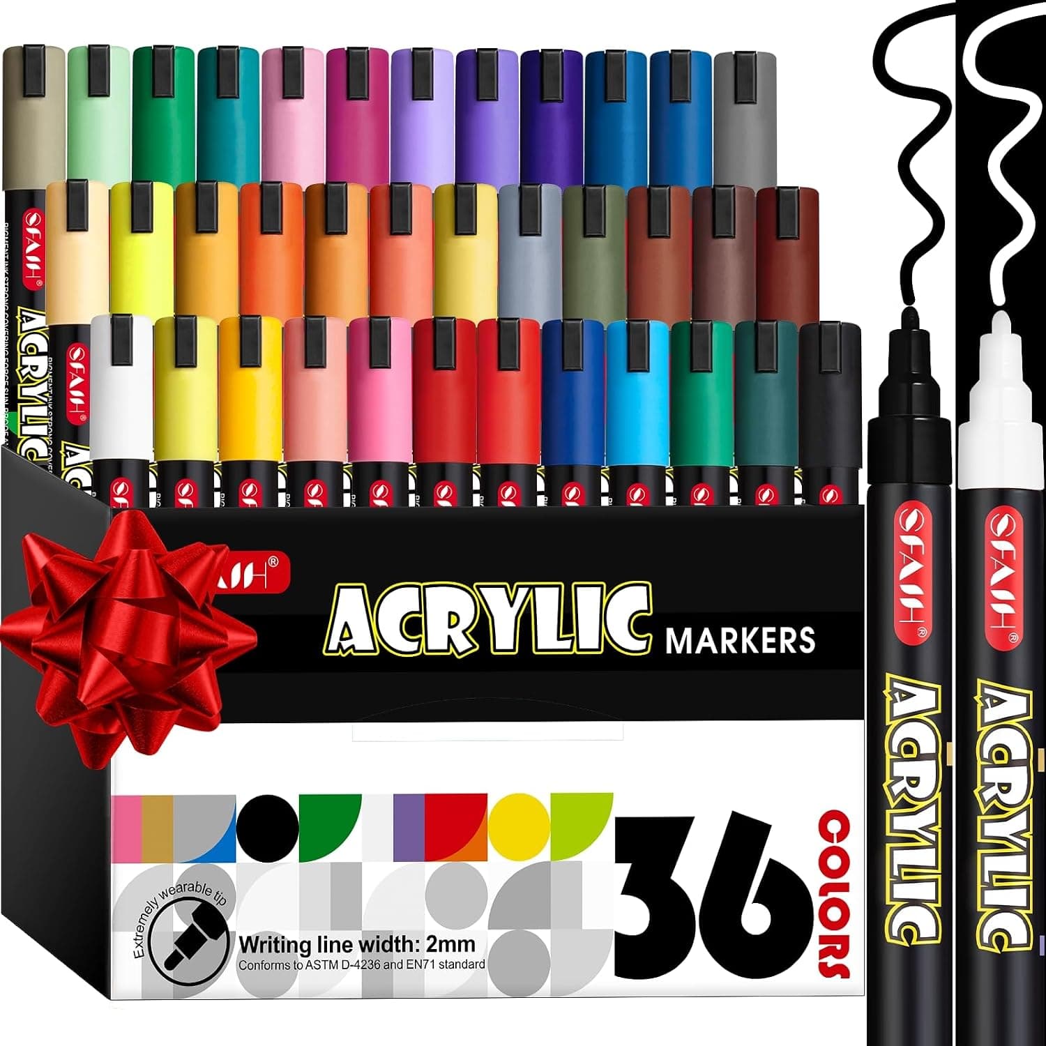 SFAIH Halloween Acrylic Creative Markers - 36 Colors 3mm Replaceable Nibs, Ultra-High Coverage, Large Ink Capacity, Drawing Markers for Pumpkin Painting, Graffiti Wood Fabric Rock Glass DIY Crafts