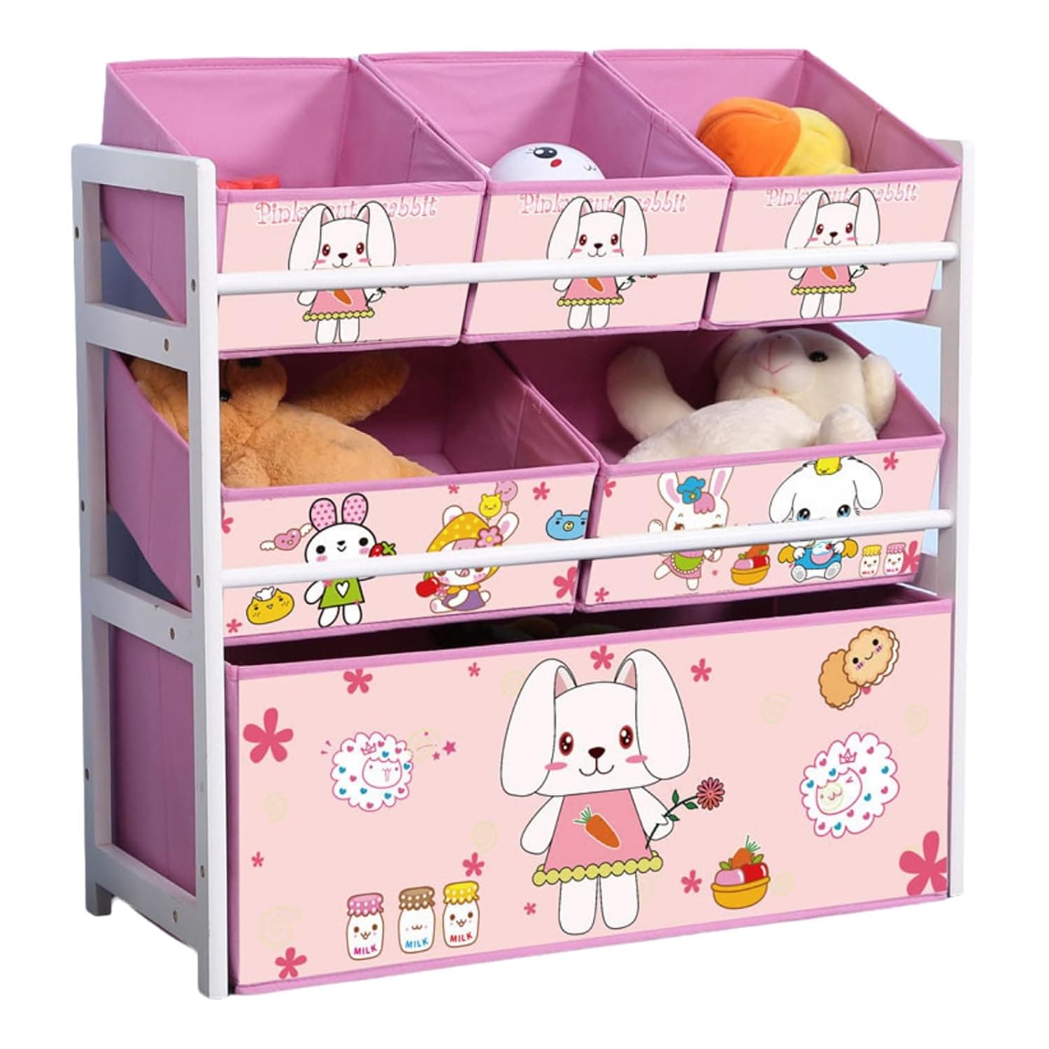 Tazweeq Kids Toy Organizer for Boys Girls 3-Layer Solid Wood Toy Storage Cabinet with 6 Detachable Storage Bins Extra Large Capacity for Kids Room, Nursery Playroom Display Stand