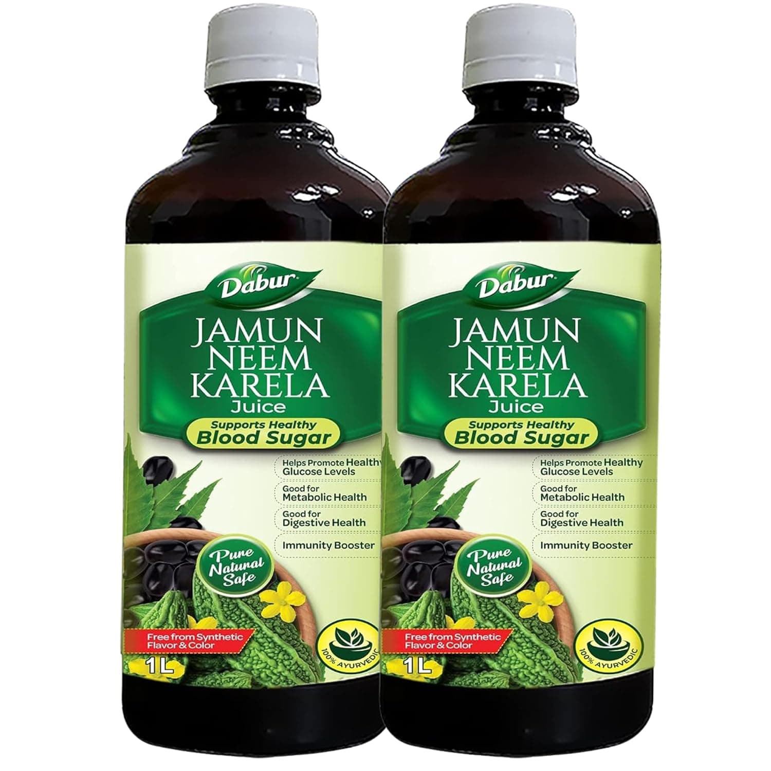 Dabur Jamun Neem Karela Juice - 2l (1l x 2) | Helps Control Blood Sugar Level & Reduces Bad Cholesterol | Good for Metabolic & Digestive Health | Ayurvedic Health Juice For Diabetic Care
