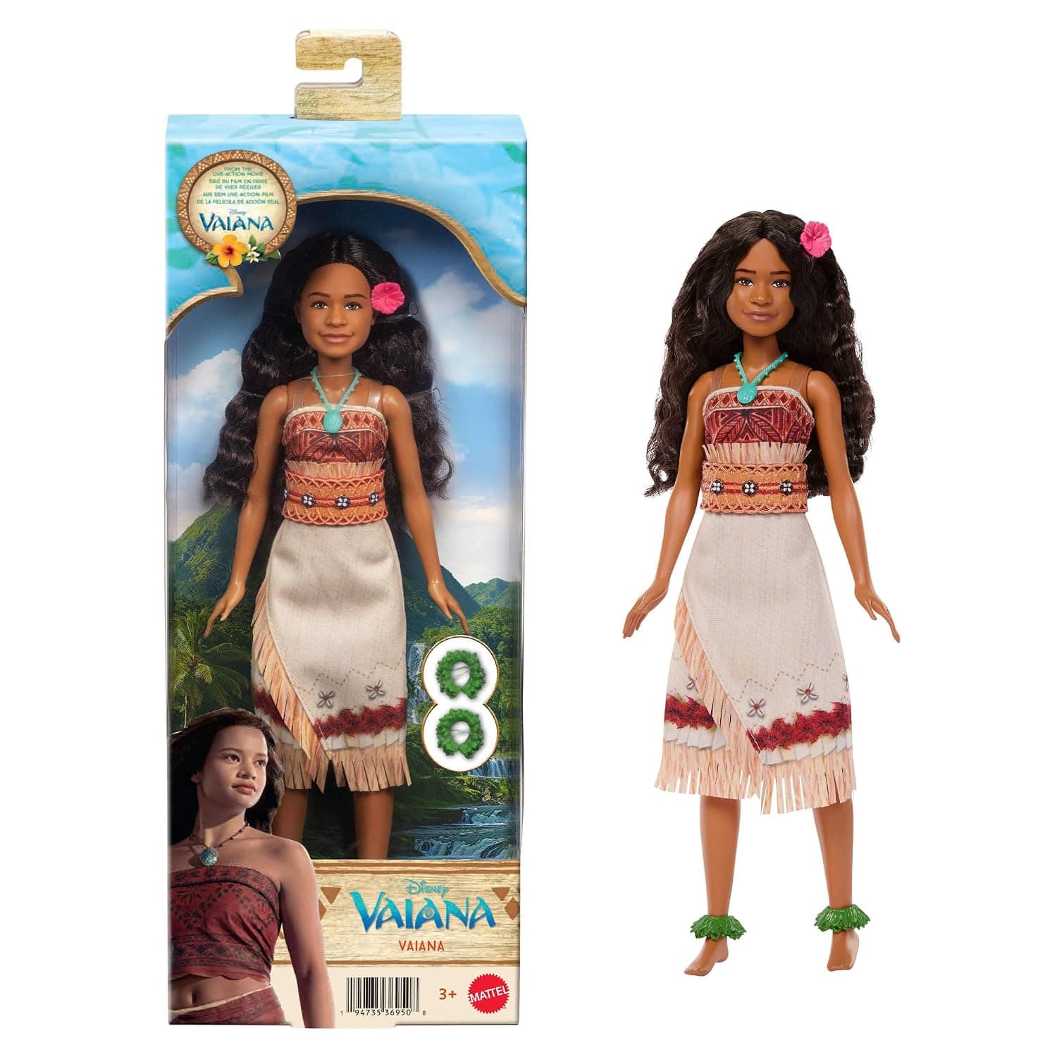 Mattel Disney Moana Live Action Movie Inspired Fashion Doll | Detachable Clothes, Wavy Long Hair, 4 Accessories Including Necklace, Movable and Collectable, JLV15
