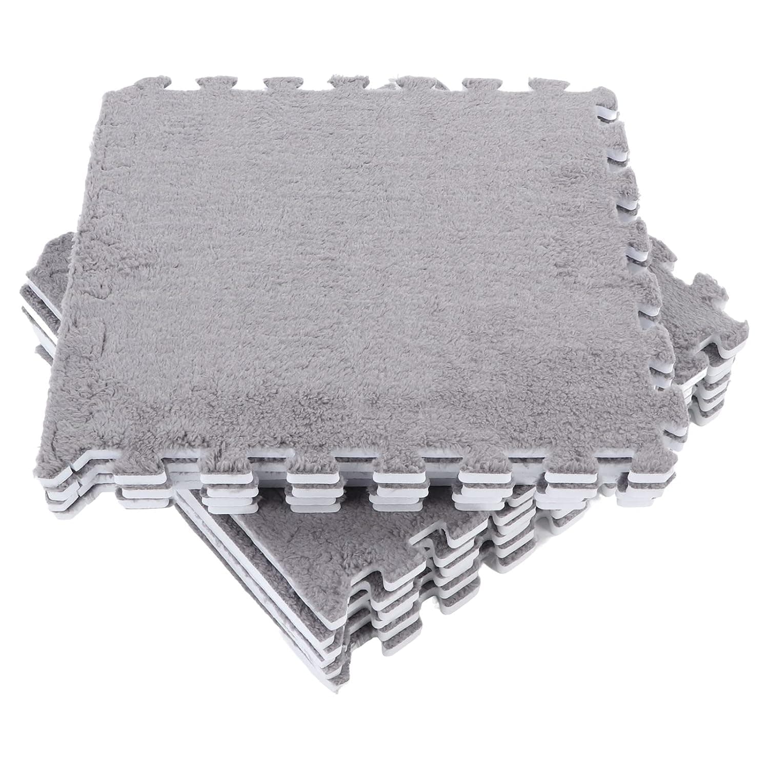 BROLEO Cryfokt 10Pcs Baby Play Mat, Thickened Plush Foam Interlocking Floor Mat for Kids Room, Home Parlor, Bedroom (Gray)