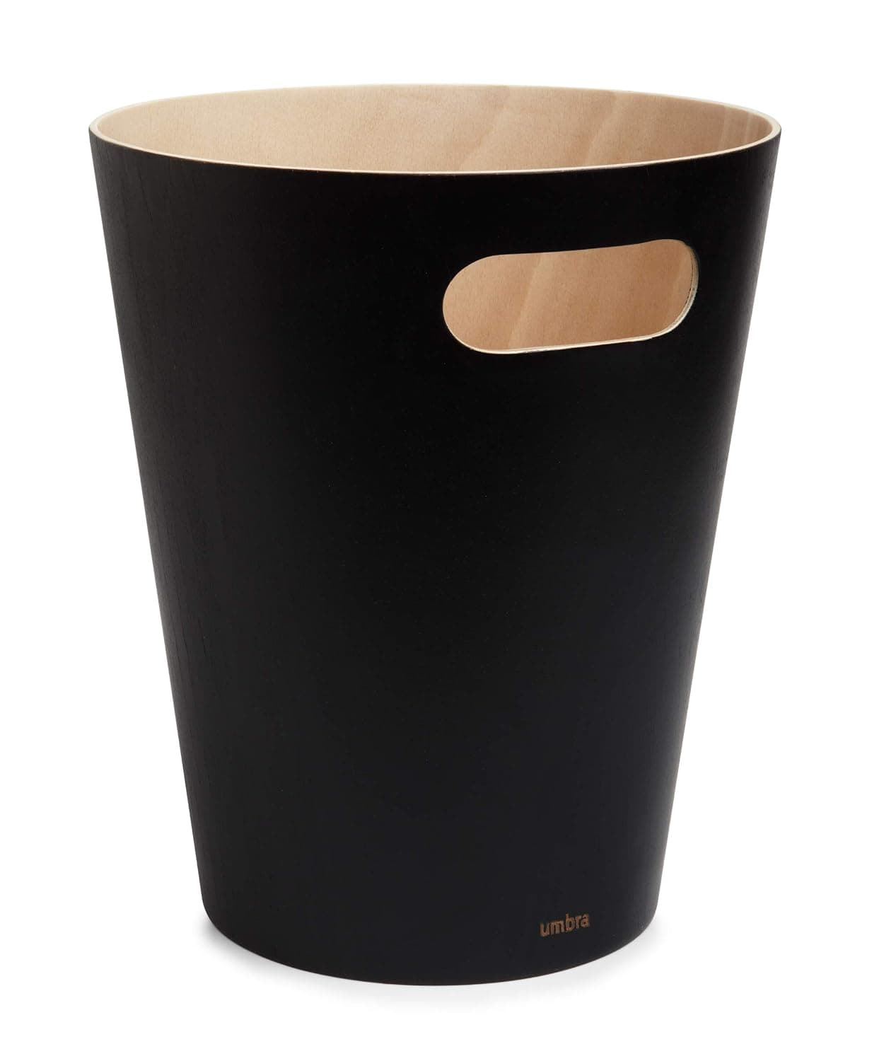 Umbra Woodrow 2-Gallon Modern Wooden Trash Can Wastebasket, Attractive Bin for Garbage or Recycling, Suitable for Home or Office, Black/Natural