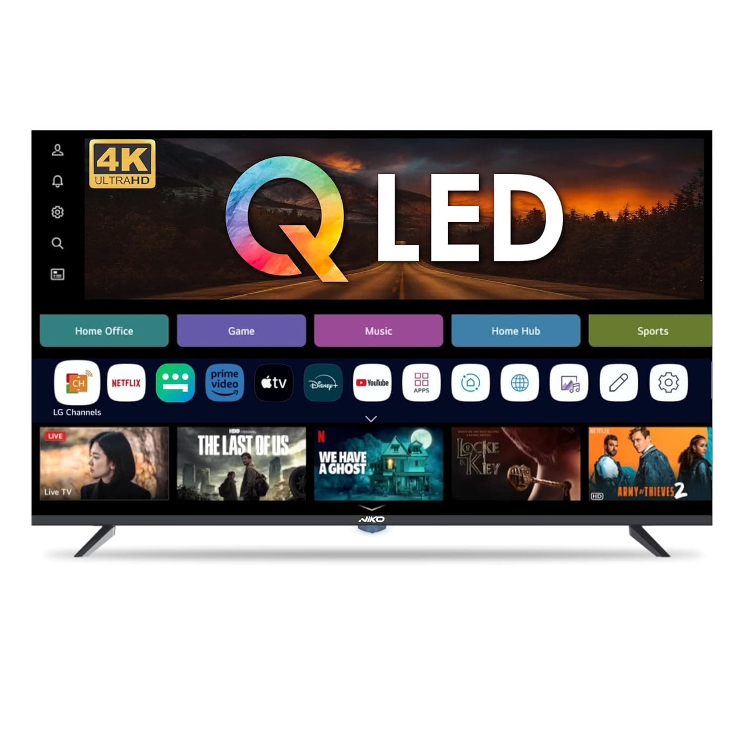 Niko 50 Inch 4K QLED Smart TV (Model 50NSSX) | Powered by WebOS | UHD HDR Display with Quantum Dot Technology | 3x HDMI (eARC), Bluetooth, WiFi & Dolby Audio Support | Frameless Design