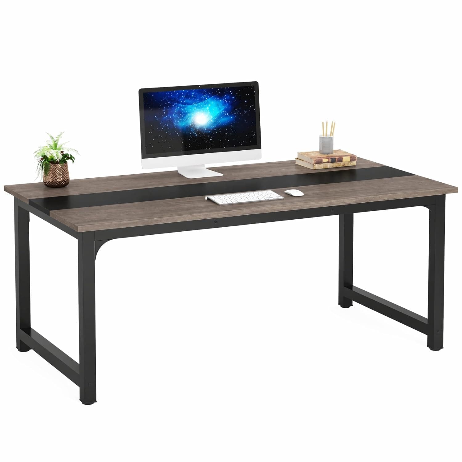 Tribesigns Modern Computer Desk, 63 x 31.5 inch Large Office Desk Computer Table Study Writing Desk Workstation for Home Office, Grey/Black