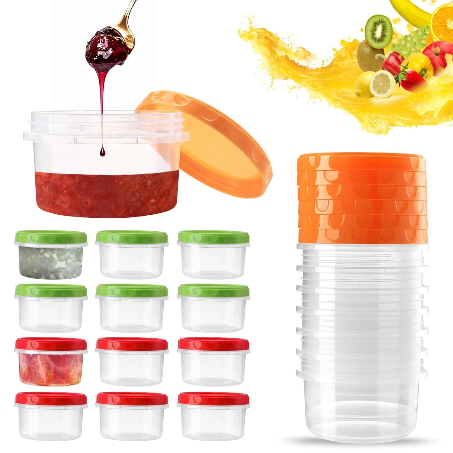 18 Pcs Small Plastic Food Containers with Lids, 250ML Reusable Snack Pots for Lunch Box, Yoghurt Dressing and Sauce Pots, Freezer and Dishwasher Safe Kitchen Storage, Multicolor