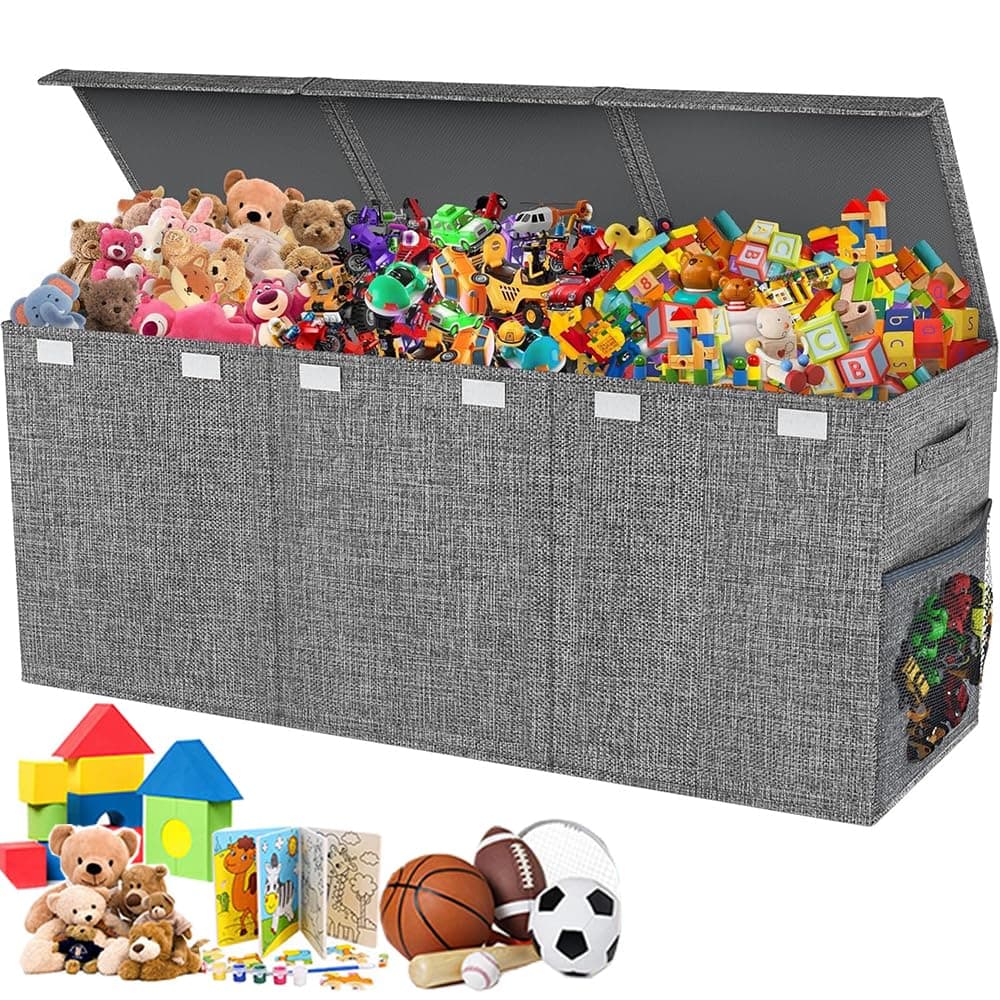 Extra Large Toy Box Chest with Lids,Collapsible Kids Toy Storage Organizer Boxes for Boys Girls,Stuffed Animal Storage,Toy Bins for Kids,Bin Basket Toy Storage Box for Living Room Nursery,98x40x34cm